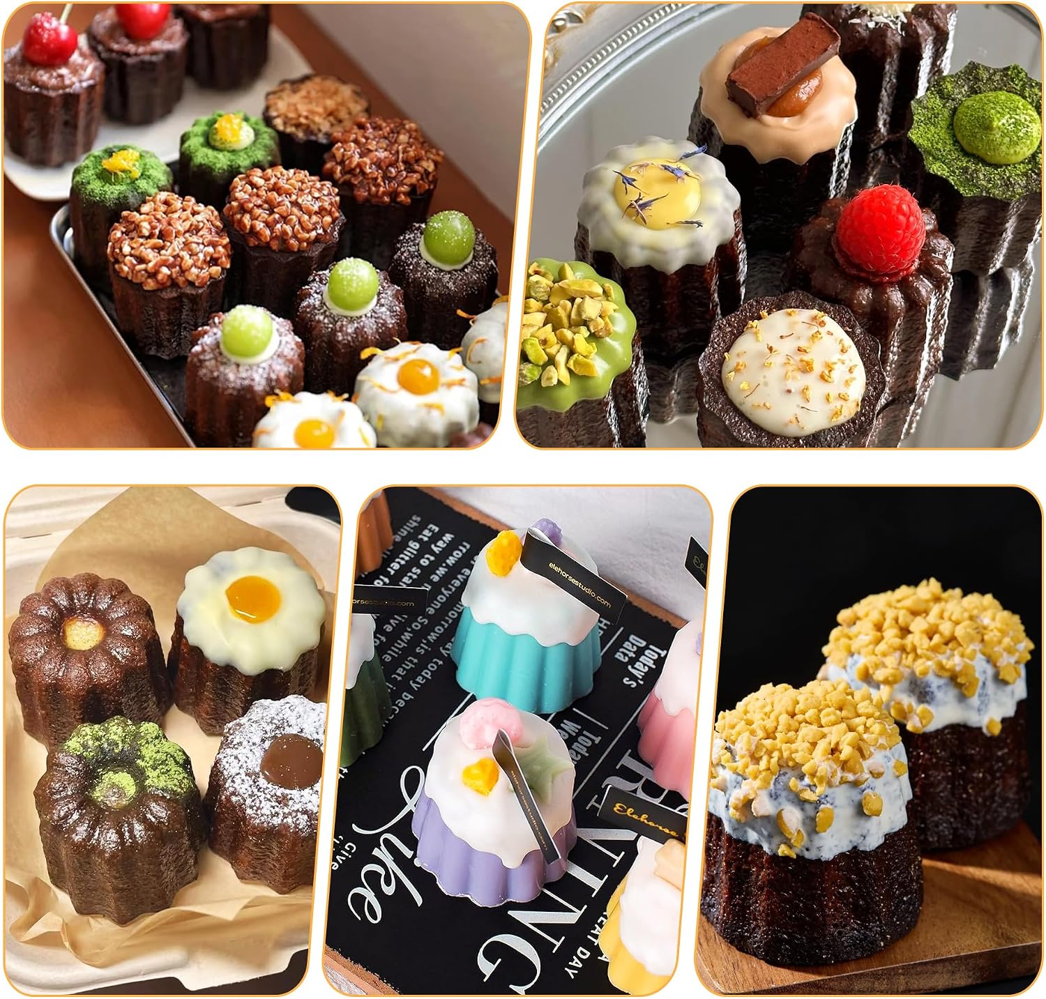 12-Cavity Canele Molds Non stick - Canele Pan, Carbon Steel Jumbo Deep Baking Pans for Muffin and Cupcake Oven, Gold