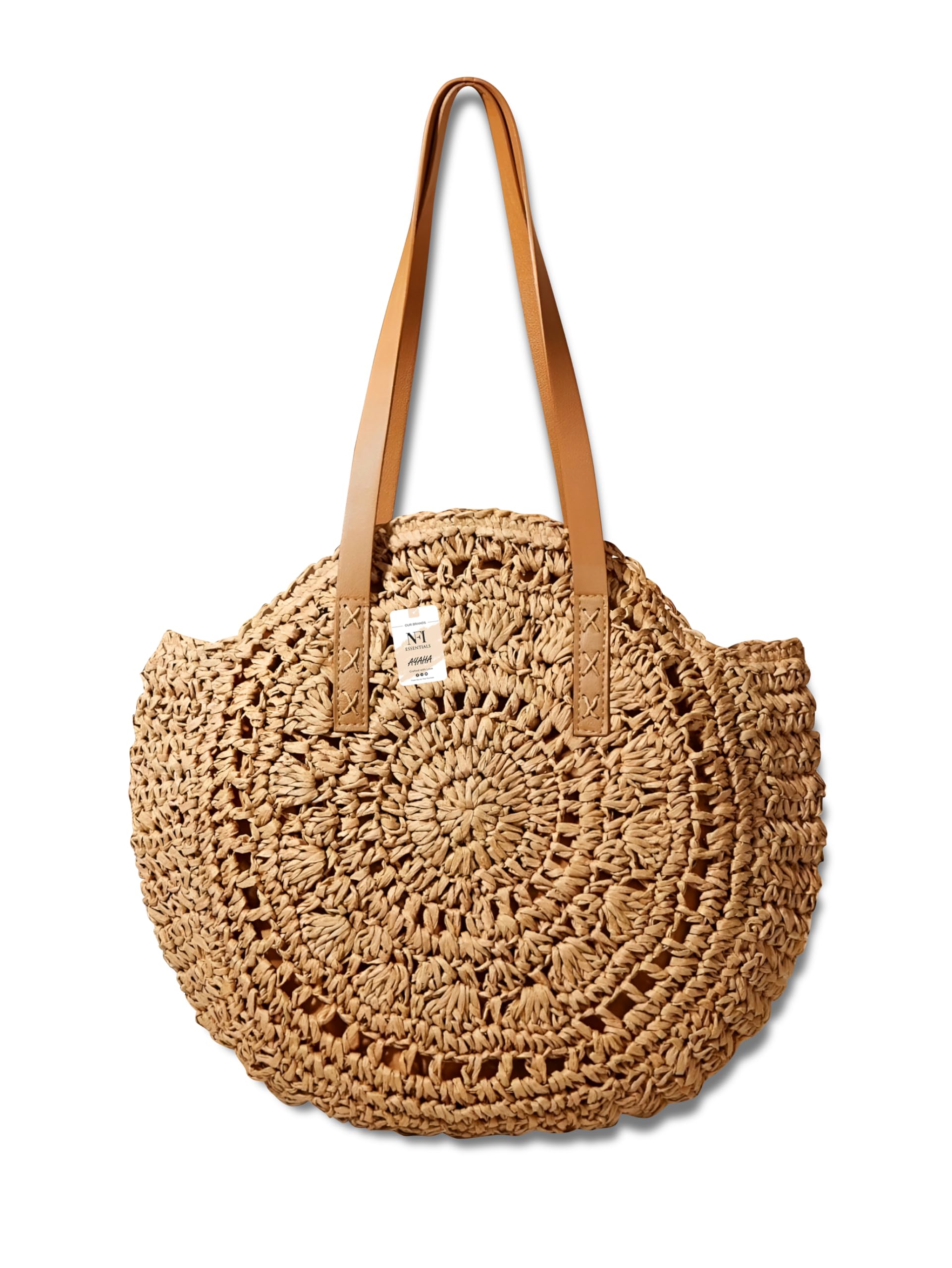 nfi essentials Ethnic Knitted Straw Wicker Bags for Women & Girls Braided Woven Design Handmade Crafted Handbags Summer Beach Traditional Hobo Bag Tote Best Gift for Ladies (Brown)-picture-54