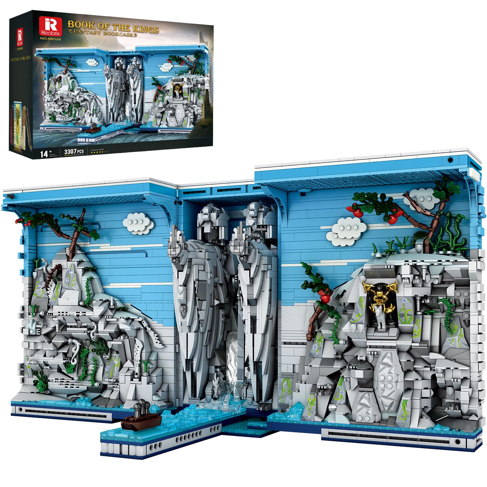 Reobrix Books of The Kings Booknook Building Toy Set with Lights, Creative Military Bookends Block Kit, 66039 Bookshelf Home Decor Book Nook Model, Puzzle Gift for Adults Boys Girls 14+ (3307PCS)