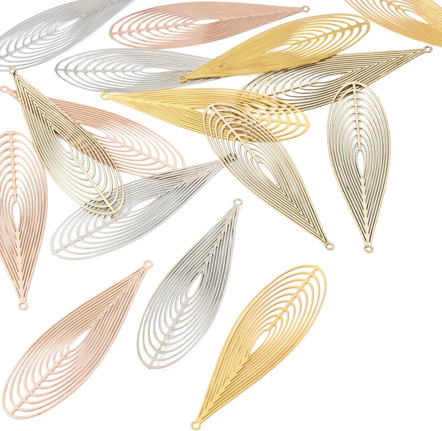 Cheriswelry Big Teardrop Filigree Pendants Etched Metal Embellishments Dangle Earring Charms Silver Golden Drop Necklace Pendants for DIY Craft Jewelry Making - Image 7