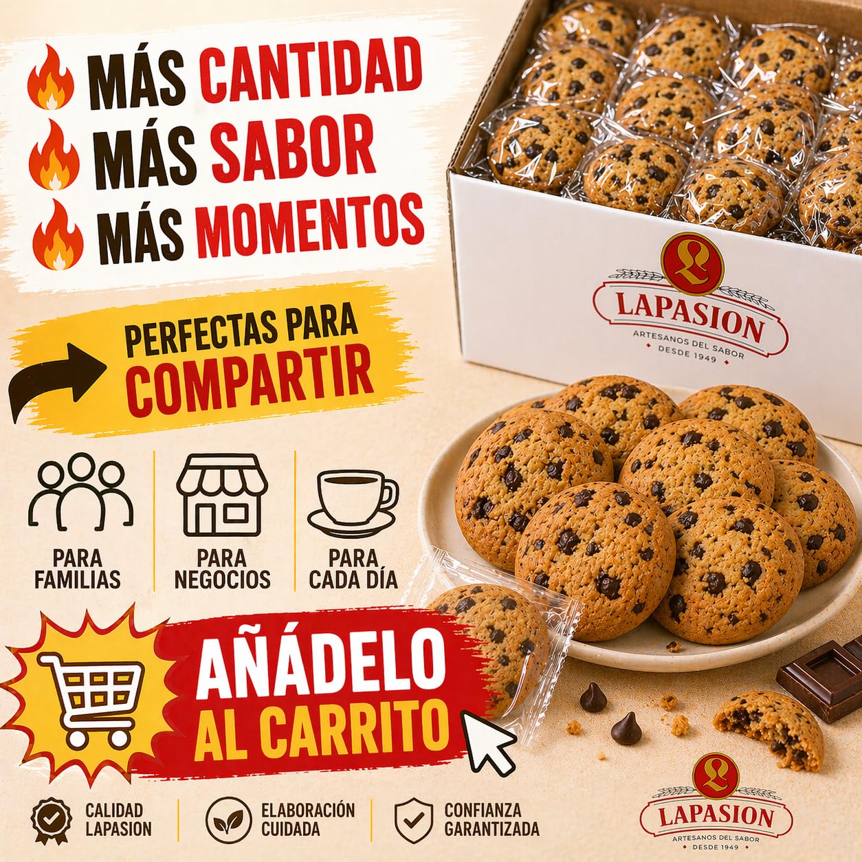 LAPASION - Galletas mini con chips de chocolate | Chispas Chocolate | Galletas individuales | 2kg
