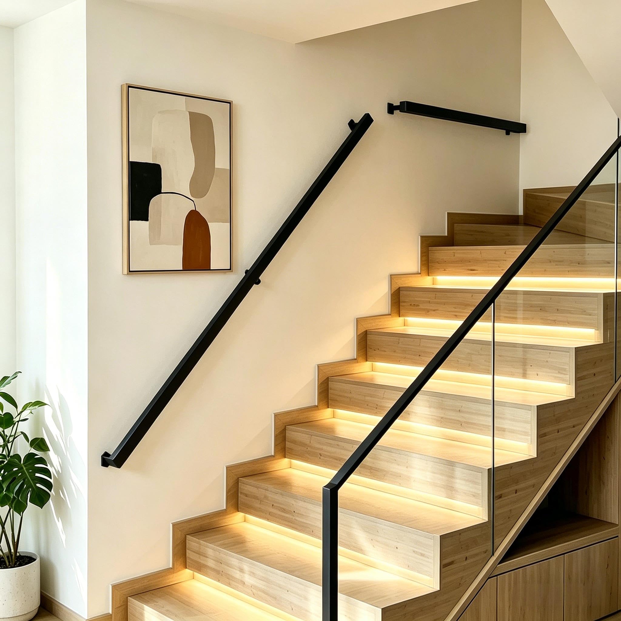 Corrimano per Scale Interne, 60-600CM, Ringhiera per Scale Interne con Design Industriale, Antiscivolo e Confortevole, Passamano per Scale Interne Nero per Anziani, Bambini, Disabili (240CM)
