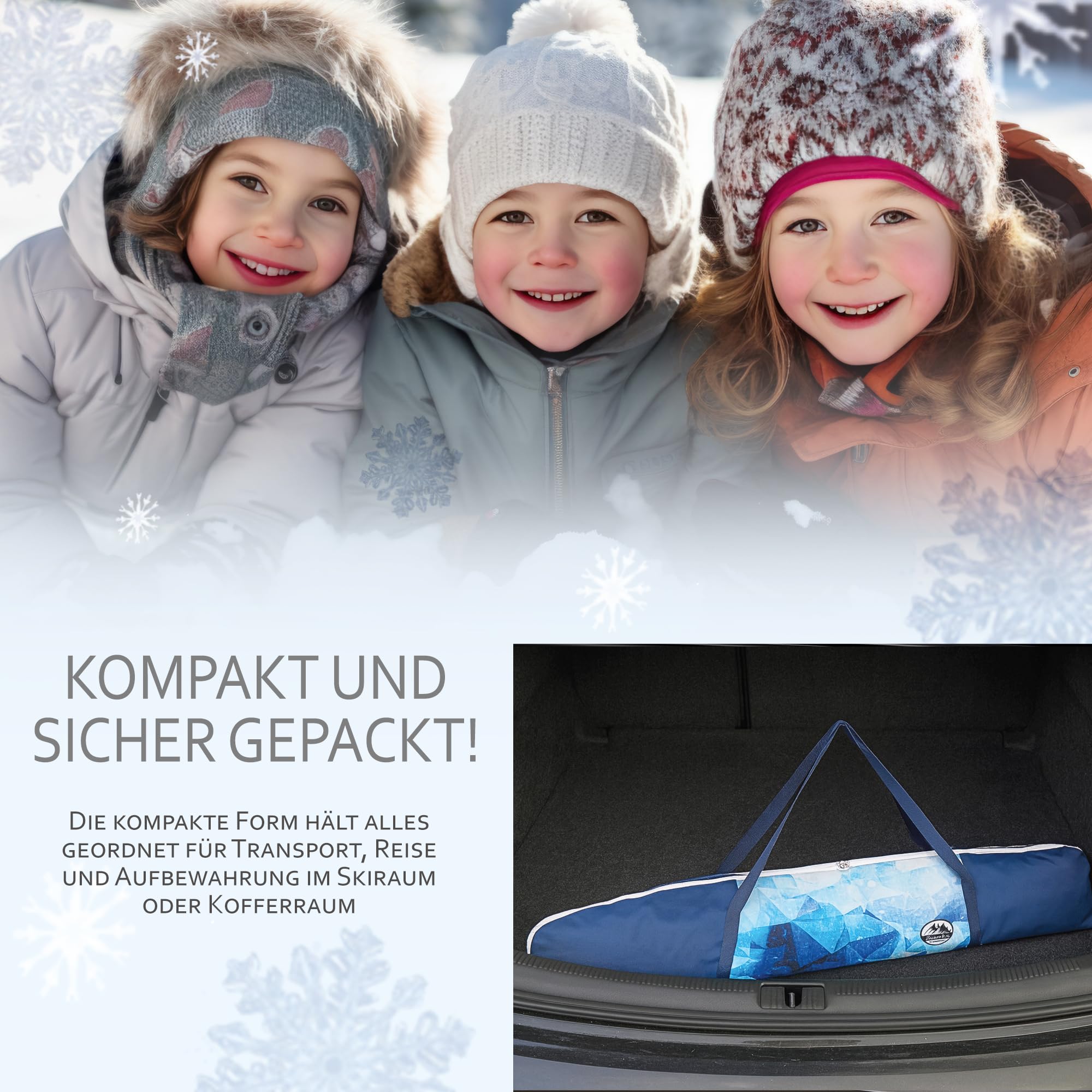 BAMBINIWELT Skitasche Kinder – Robuster Skisack aus wasserdichtem Cordura für Ski, Stöcke & Handschuhe, mit 2-Wege-Reißverschluss, Namensfeld & Tragegriffen