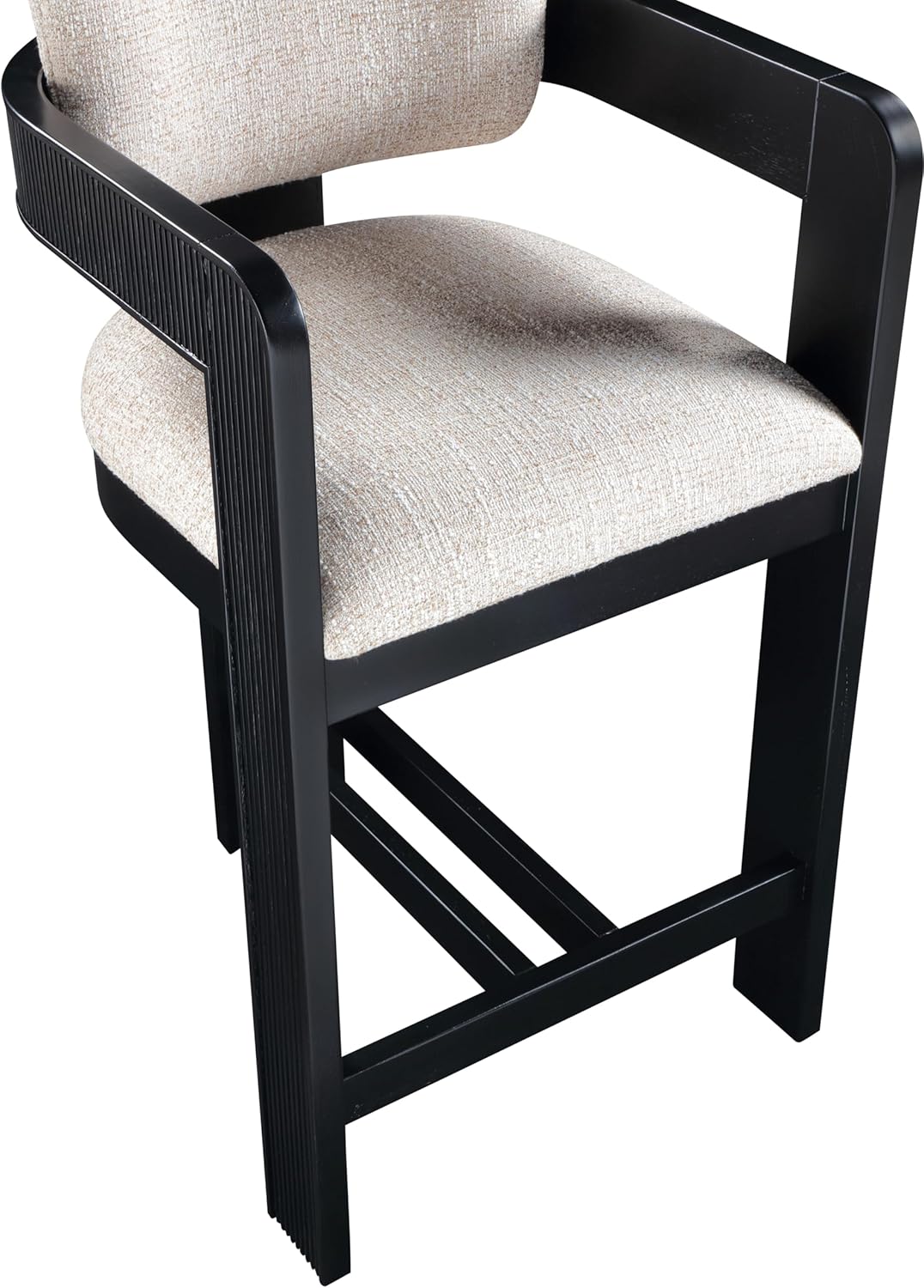 Meridian Furniture 11075Beige-C Sacha Collection Art Deco Stool with Rich Beige Linen Textured Fabric, Two Tone Weave, Solid Wood Black Finish, Fluted Wood, 20.5" W x 21" D x 37.5" H, Beige