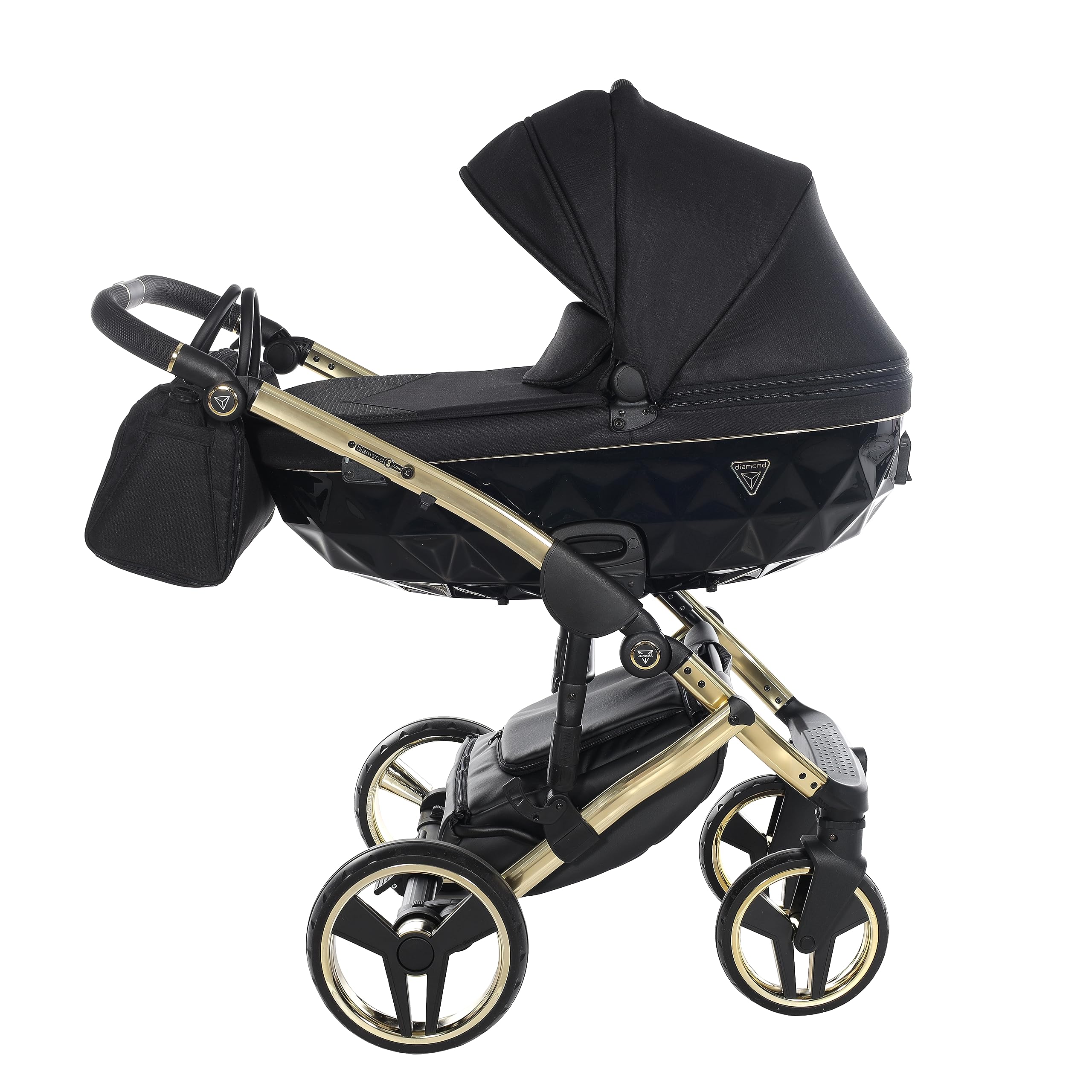 Junama Passeggino TRIO Diamond S 2in1 3in1 4in1 (02 - nero e oro, 4in1 con base ISOFIX)