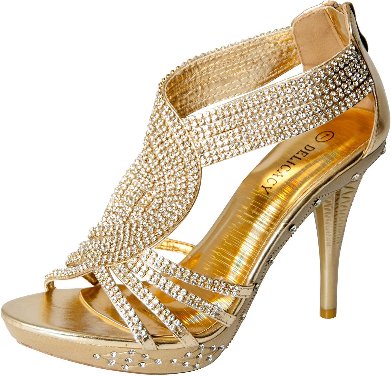 Fabulous Delicacy 07 Womens Rhinestone Event Dress Sandals Gold