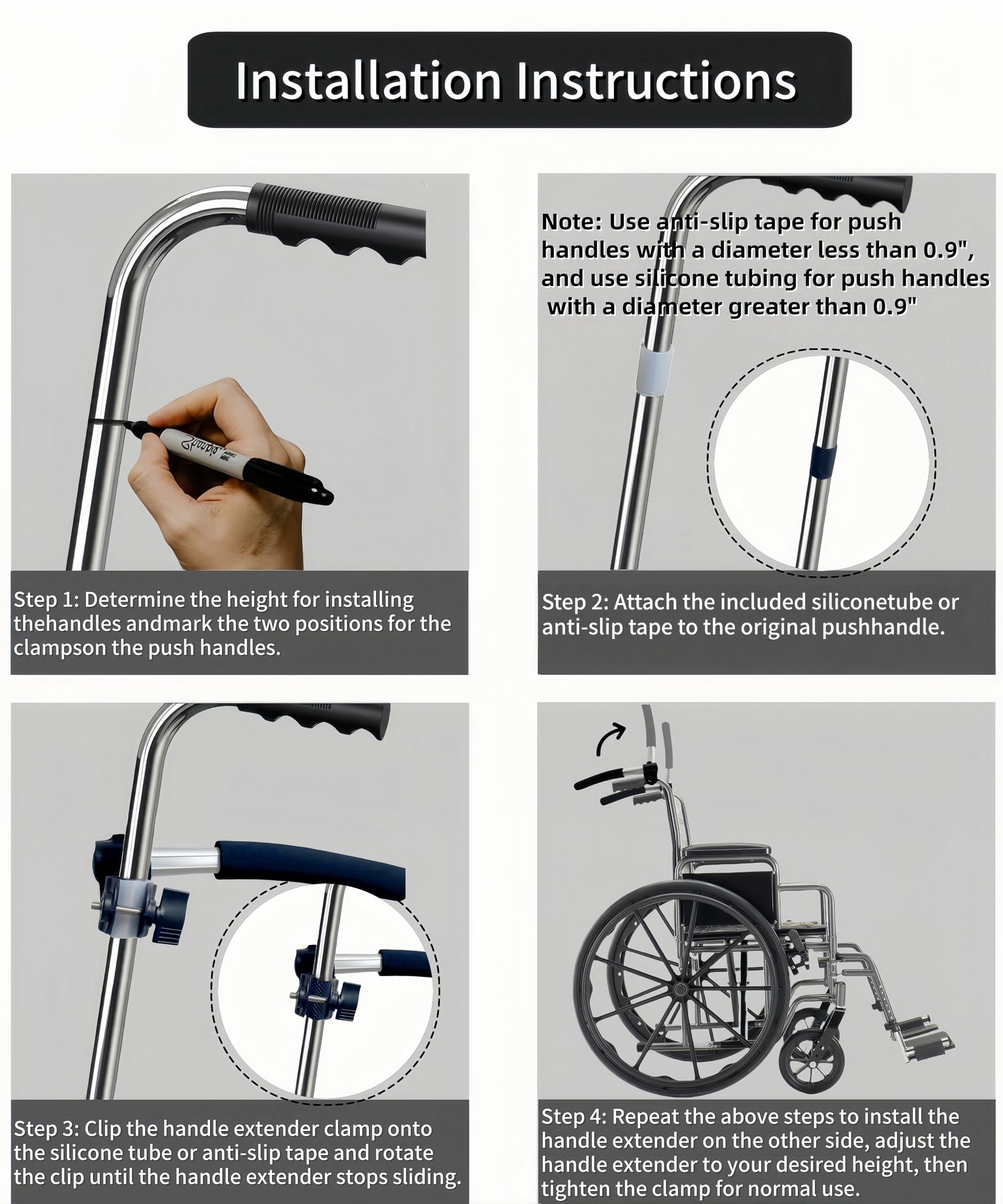 Extensión de manillar para silla de ruedas, estante de extensión universal ajustable para cochecito, barra de empuje de extensión de manillar para silla de ruedas y bicicleta de ejercicio interior