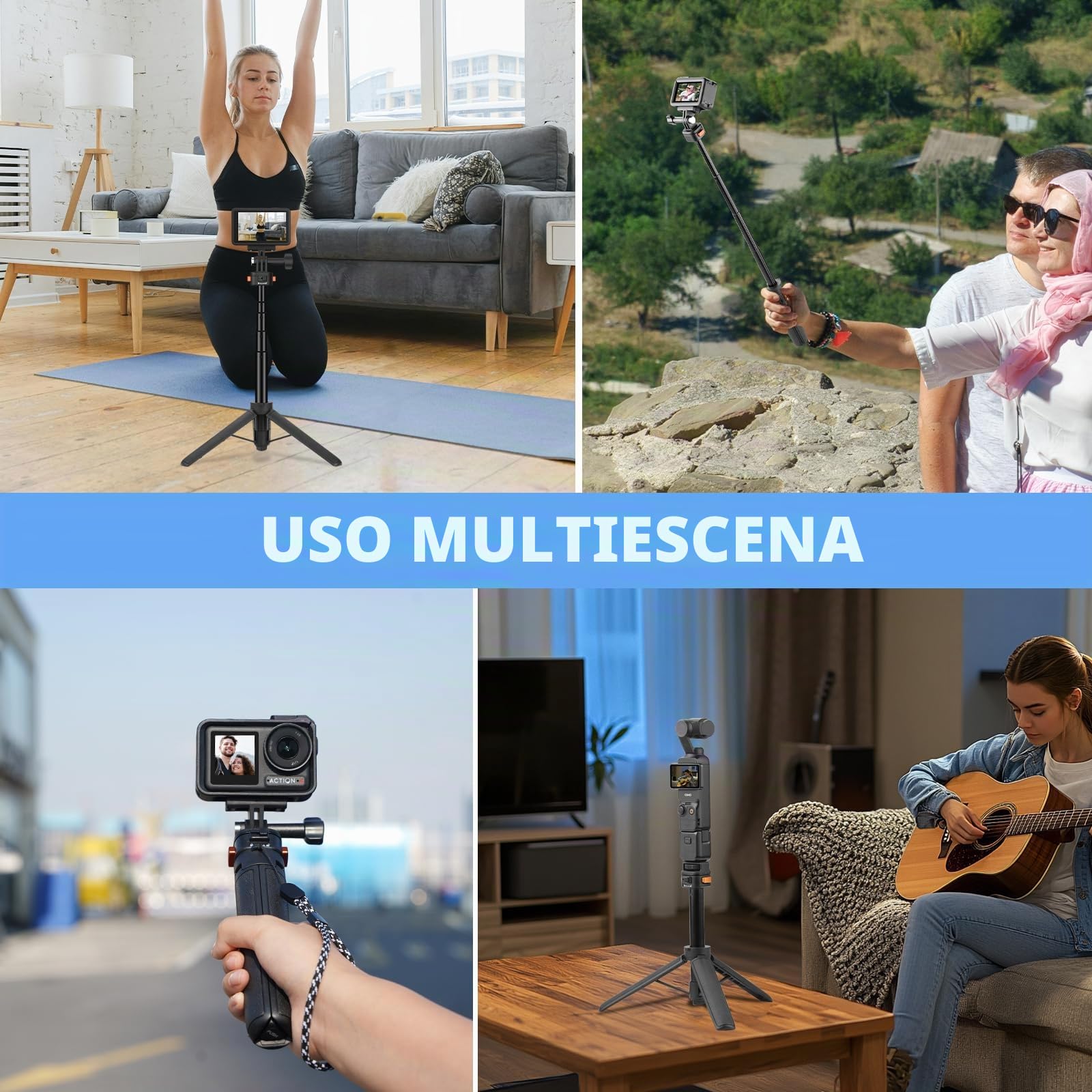 Osmo Pocket 3 - Tripode para cámara de acción Go Pro y DJI Action 5 Pro, soporte extensible de mano con liberación rápida 1/4 pulgadas