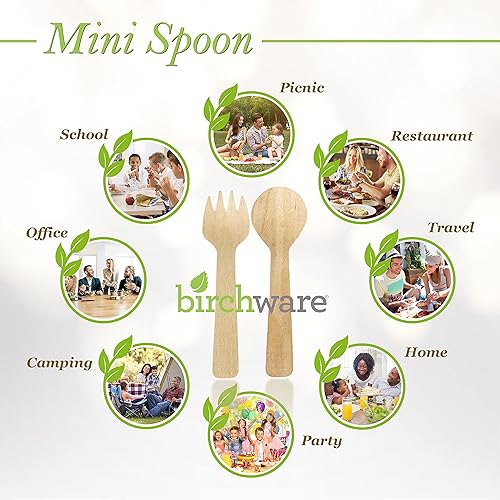 Miniatura 4 de Mini cucharas de 4 pulgadas - (5000 unidades) Cucharas de madera compostables, suministros biodegradables para fiestas, resistentes, tolerantes al