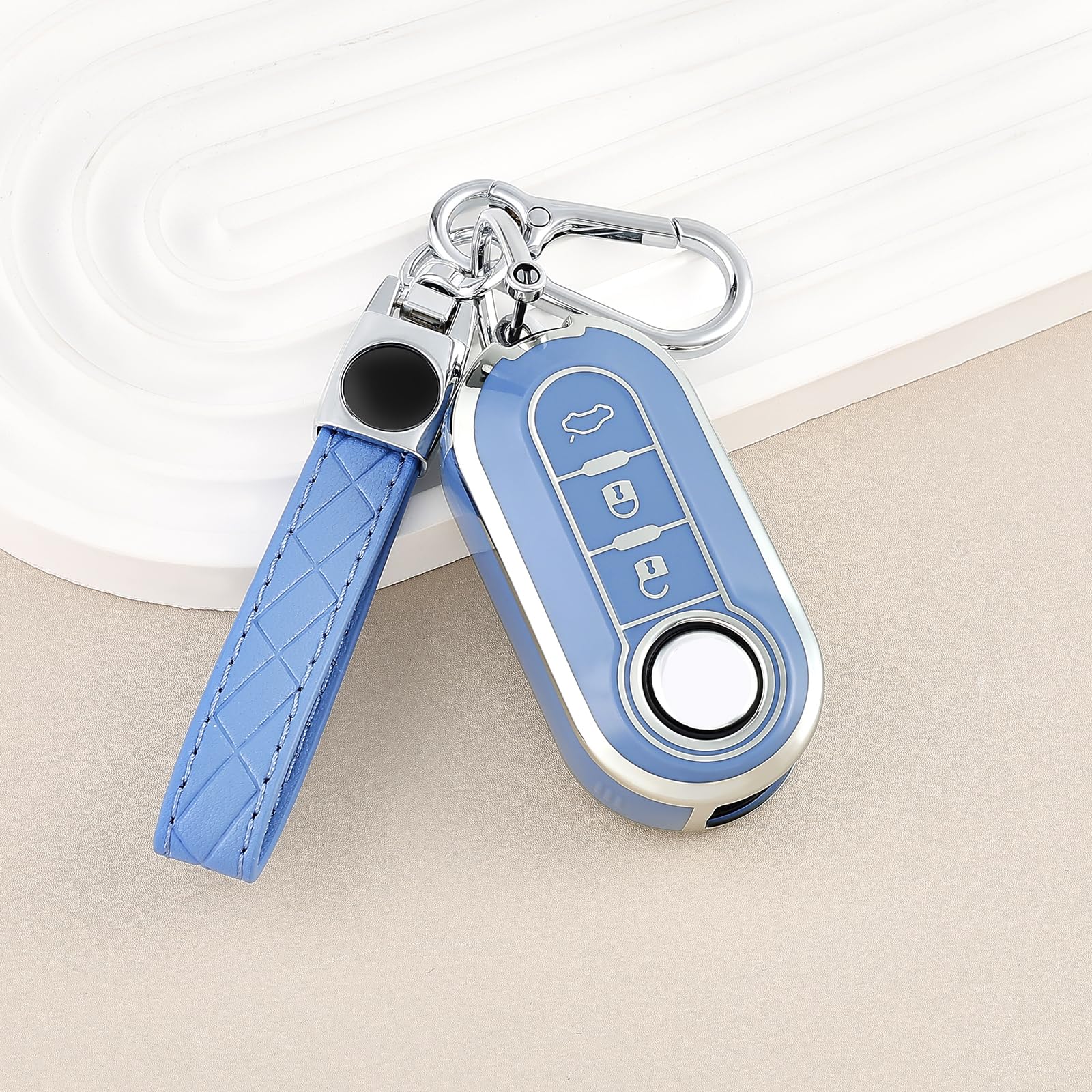 Custodia Chiave Fiat 500 Punto Bravo Panda Lancia Ypslon Doblo Ducato Idea Linea Ulysse Coprichiave Macchina Argento Blu