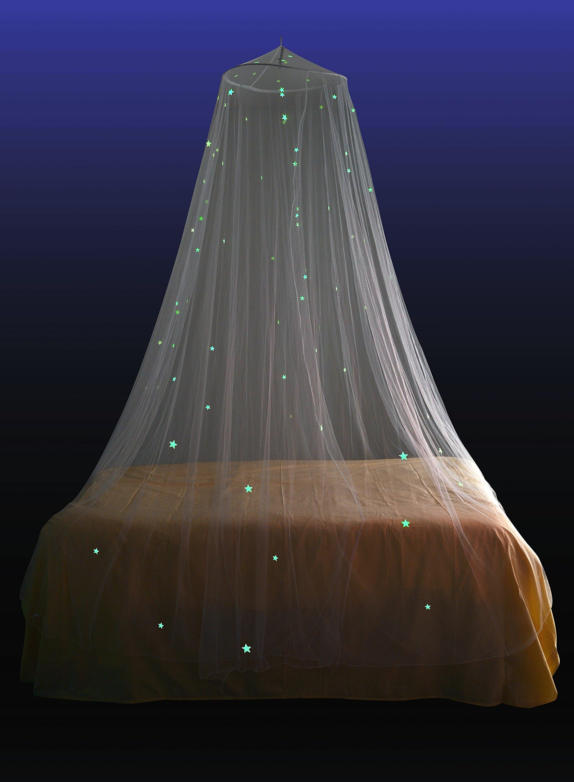 Ledyoung Luxury and elegant Mosquito Net, Glow in Dark with Luminous Stars Bed Canopy Net for adults, babies, Outdoor Camping (White)