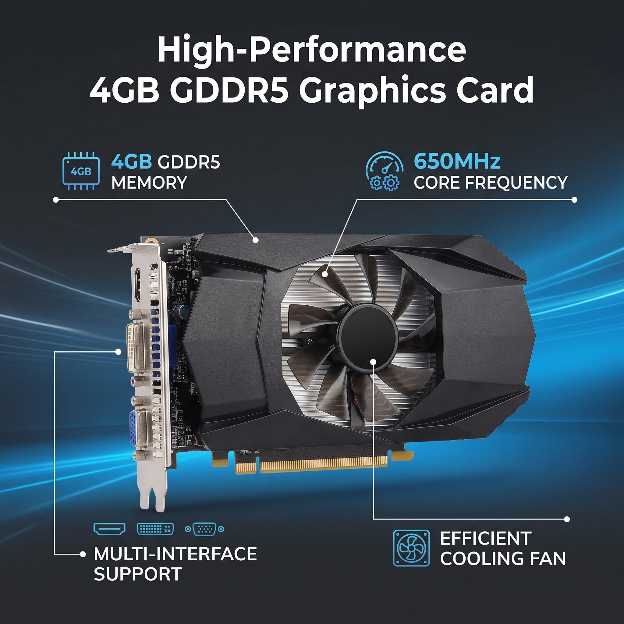 Ejoyous Tarjeta Gráfica HD7670, 128 bits GDDR5 650/900MHz PCI Express 2.0 GPU GPU GRACHIC Card, HDMI VGA DVI con Ventilador de Enfriamiento Admite DirectX 11 PCI Express X16 2.1
