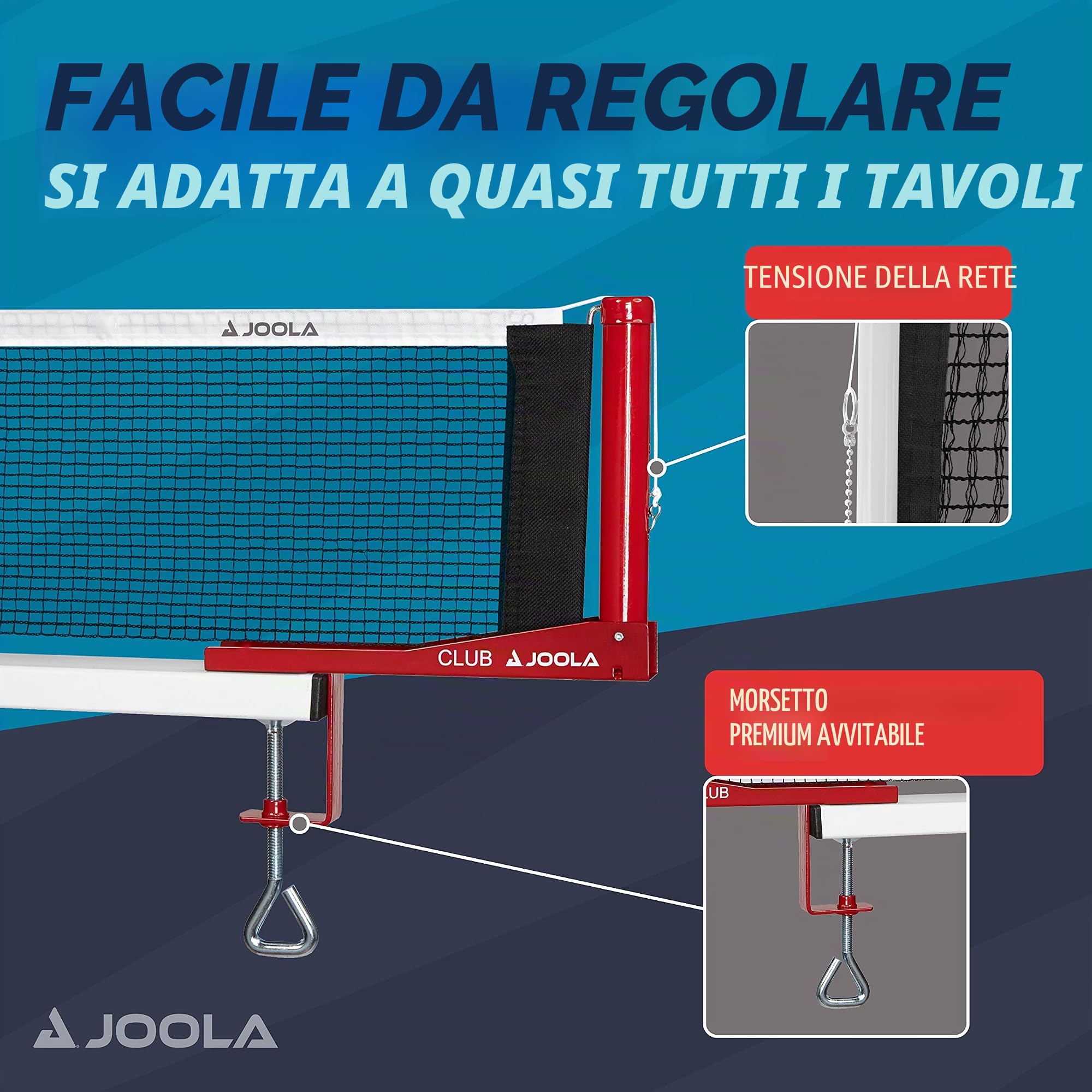 JOOLA Set Postale Club, Rete Da Ping Pong Unisex Adulto, Colore: Rosso, 152 cm