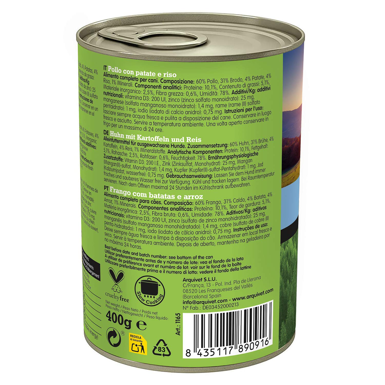 ARQUIVET Confezione da 6 unità - Senior & Light - Pollo con patate e riso - 400 g - Alimenti umidi per cani - Tutte le razze