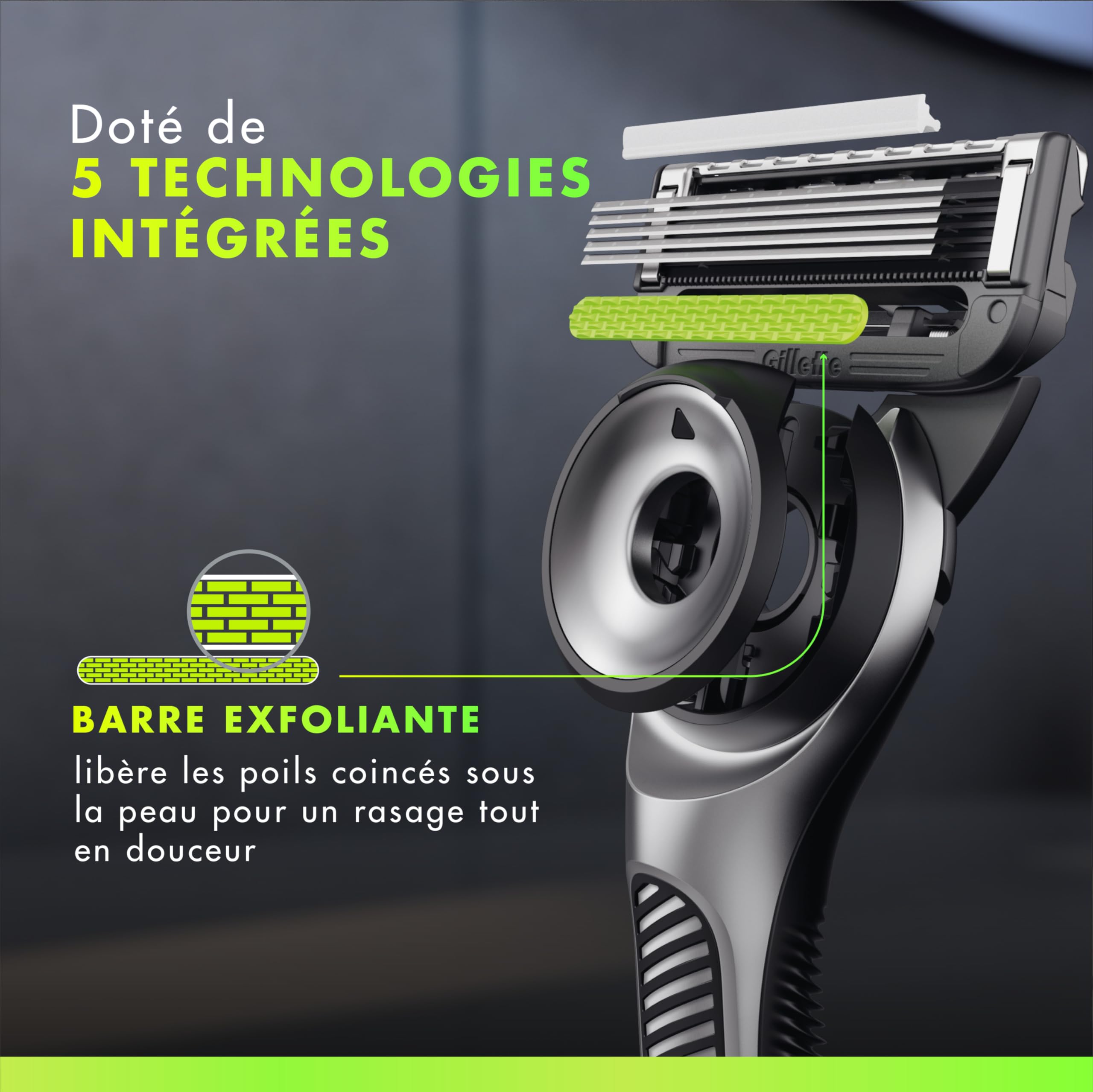 Gillette Labs Rasoir Homme, avec 1 Recharge, Noir | Manche Réutilisable en Métal, Cartouche de Rechange à Lames Affutées, Tête Flexible, Rasage Efficace, Socle Magnétique