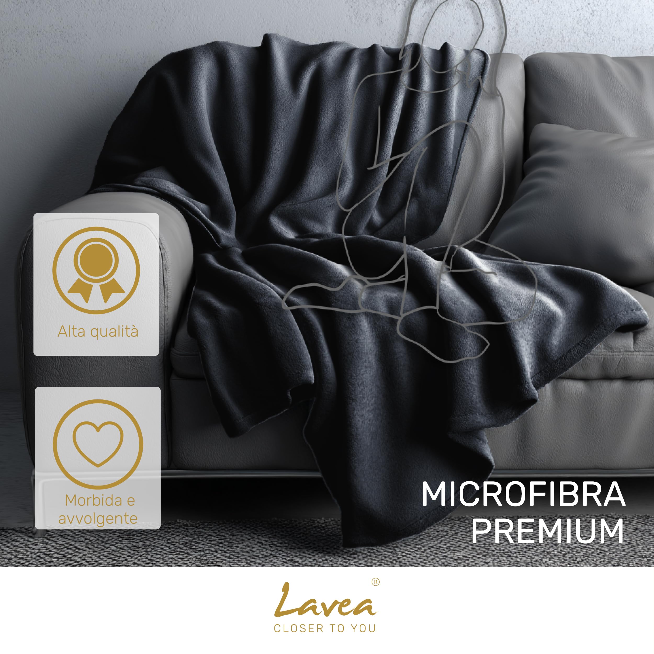 Lavea® Coperta in Pile Matrimoniale 220x240 cm Morbida – Plaid in Microfibra Caldo e Soffice per Divano e Letto, Traspirante e Facile da Lavare – Nero