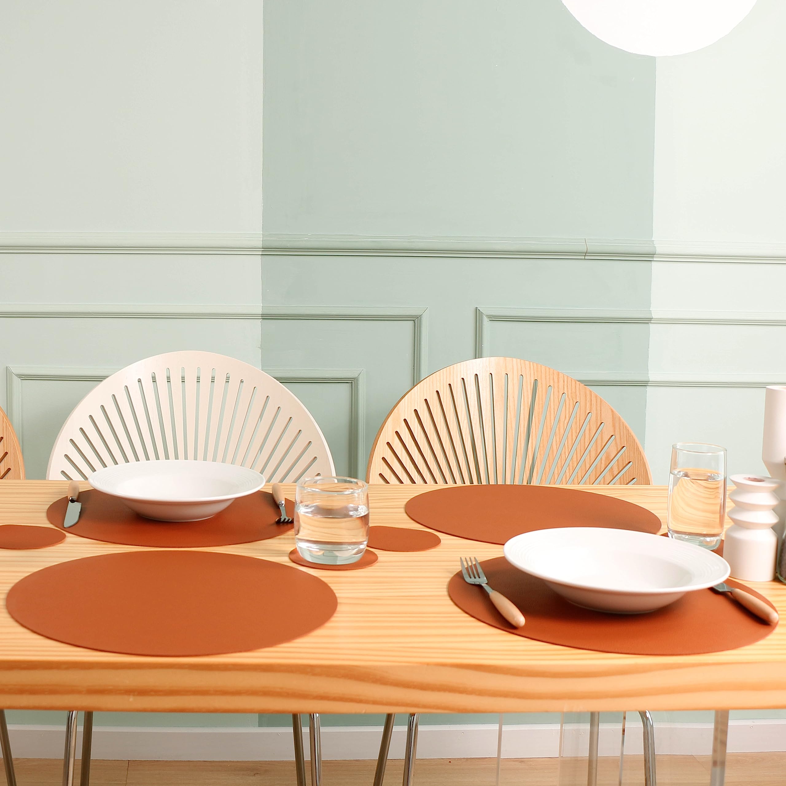 Manteles Individuales y Posavasos Lavables de Cuero, Impermeables, Resistentes al Calor, fáciles de Limpiar, para Mesa de Comedor, Mesa de Cocina (6, marrón)