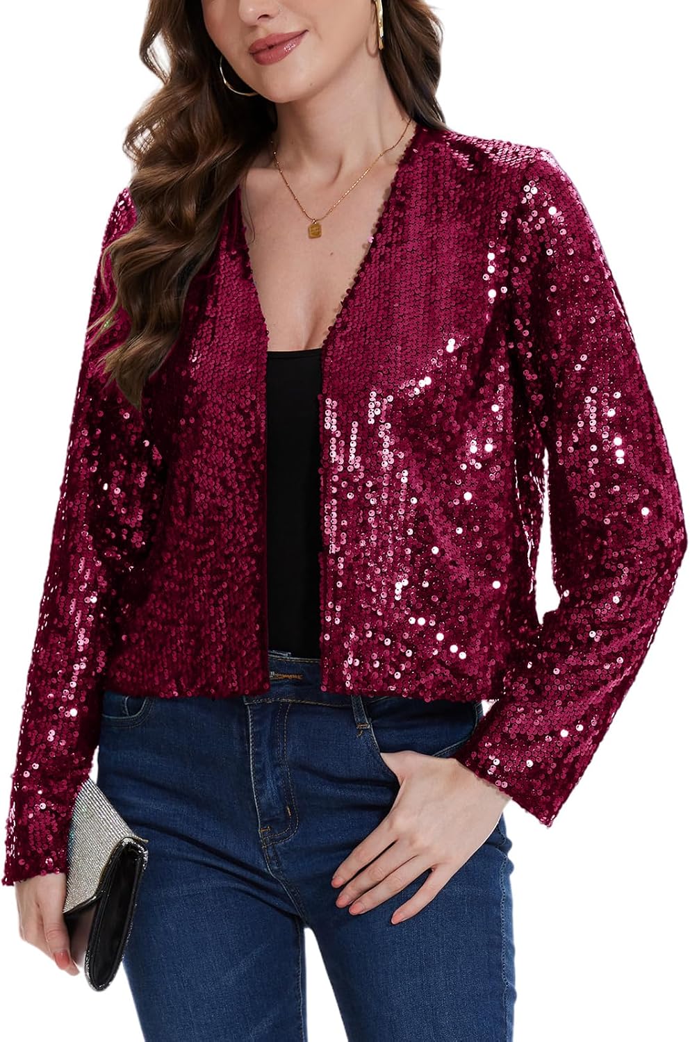 MINTLIMIT Sequin Cropped Cardigan for Women Long Sleeve Open Front Party Shiny Glitter Bolero Shrug Sparkly Jacket Coat