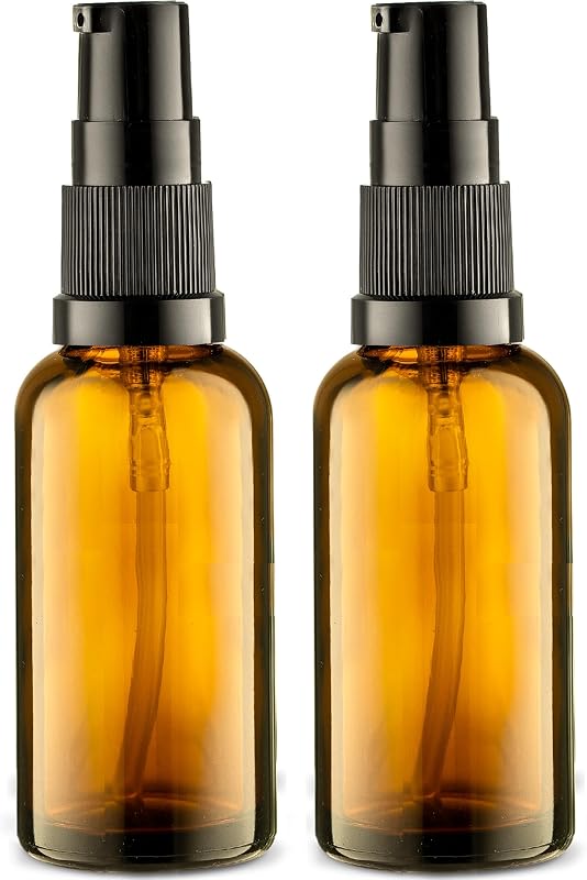 VitalUp Frascos de Vidro Âmbar com Bomba Recarregáveis de 50 mL para Viagem, Pacote com 2