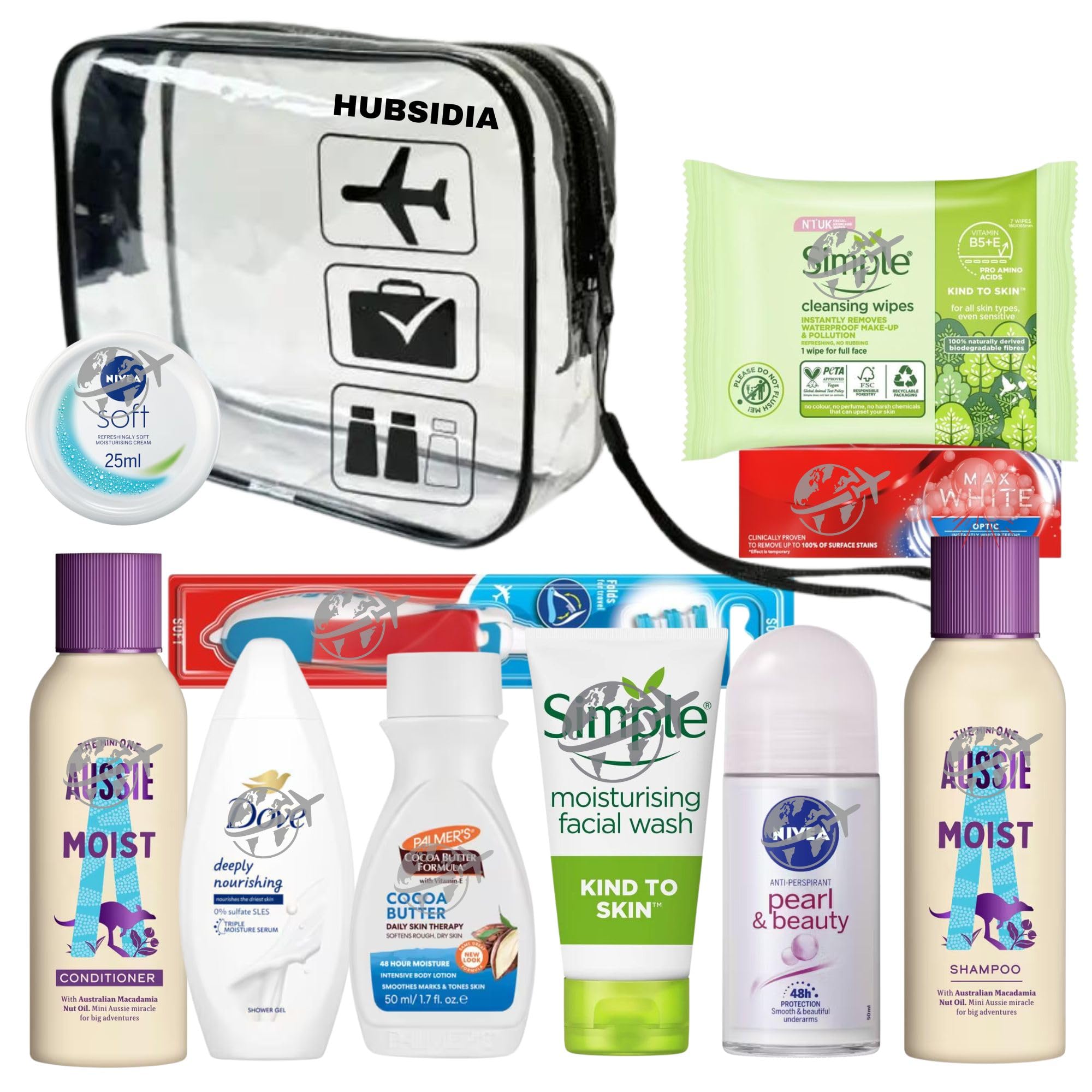 Travel Toiletries Set for Women | Mini Toiletries | Travel Size Toiletries Women Kit For Holidays, Vacation, Hospital, Maternity with Hubsidia Airport Security Approved Liquids Bag