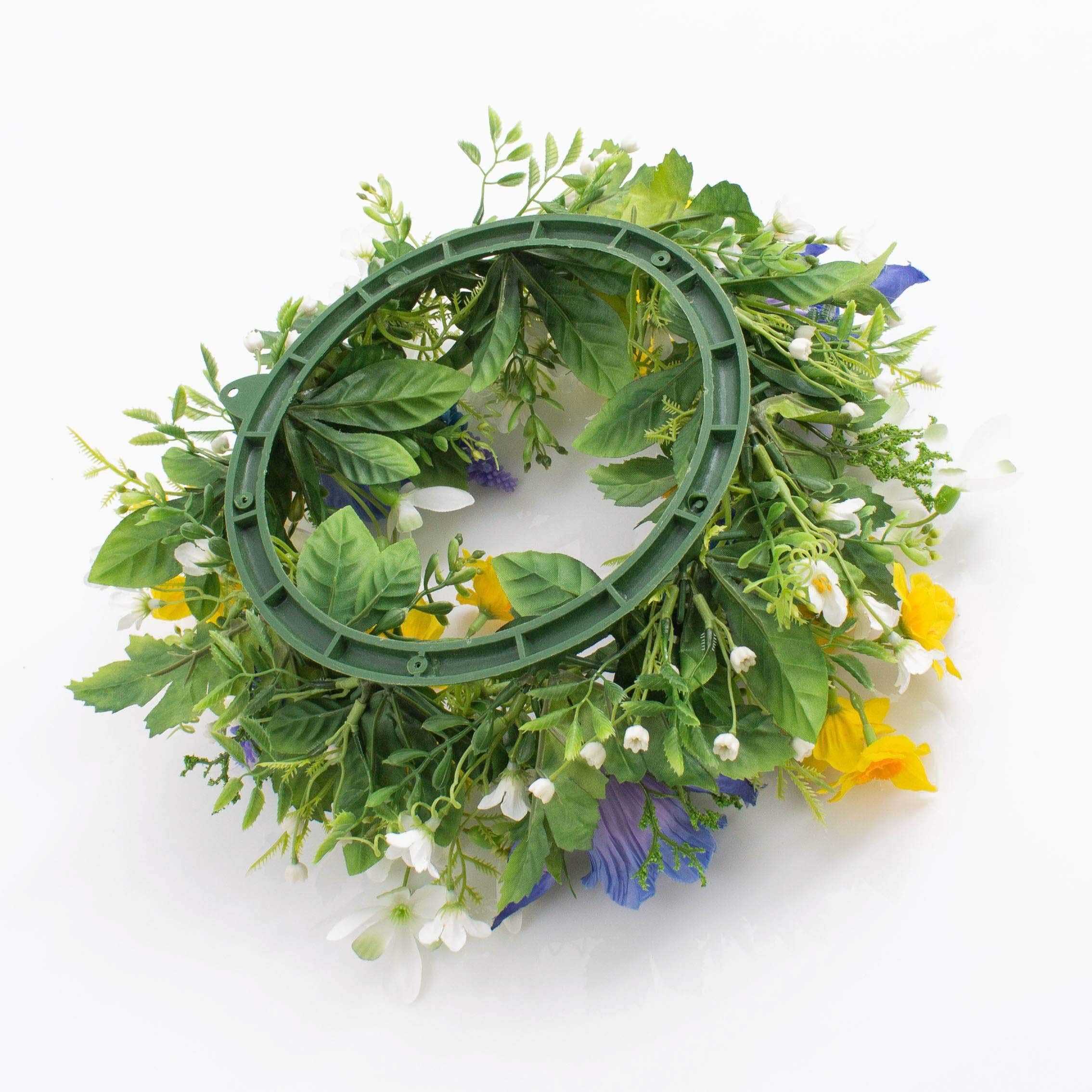 artplants.de Künstlicher Frühlingskranz Filippa, Narzisse, Hyazinthen, gelb - blau, Ø 30cm - Kunst Kranz - Deko Kranz | Narzisse, Hyazinthen - Kunst Kranz - Deko Kranz