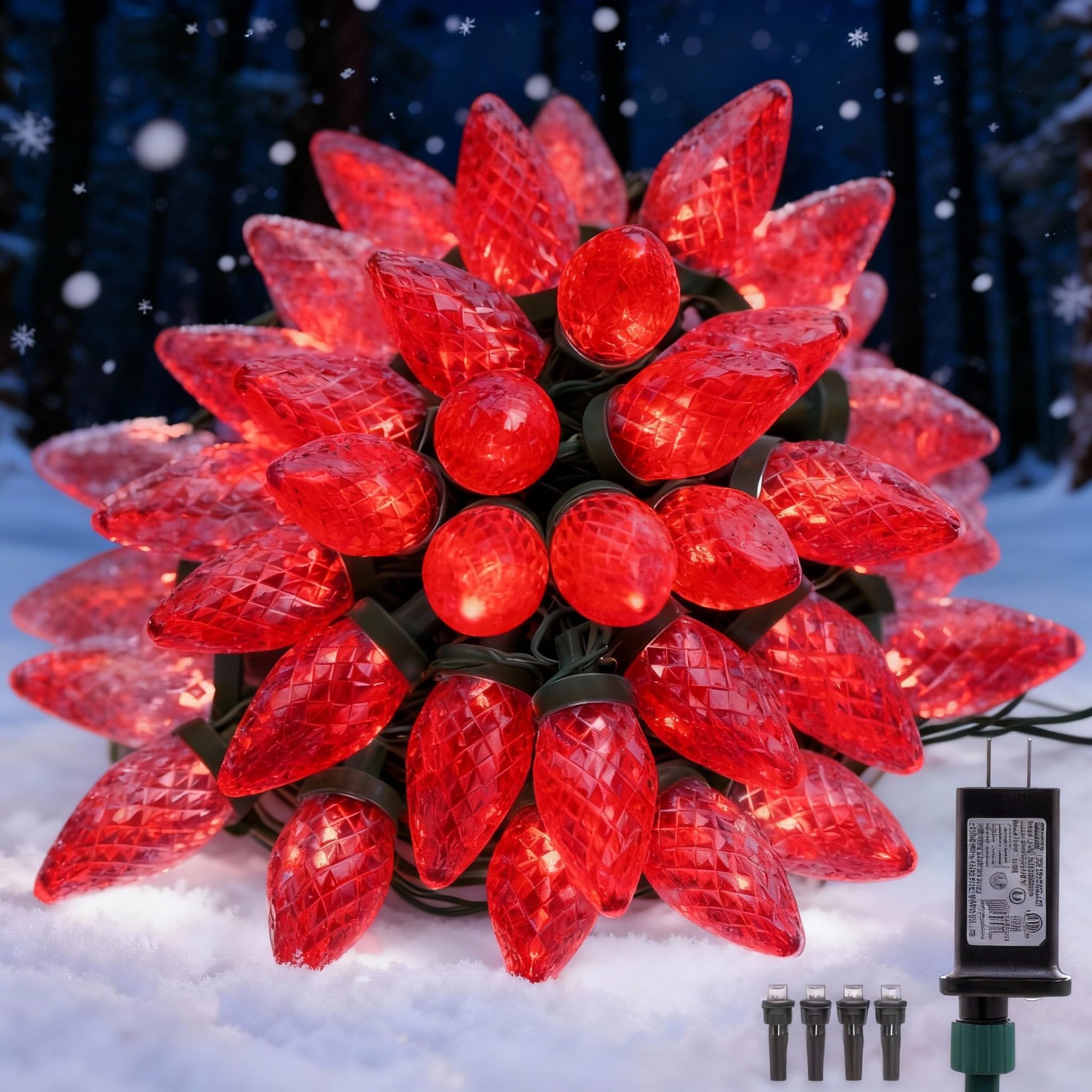Tira de 50 luces LED de 33 pies, 8 modos de iluminación, luces de Navidad C9 para exteriores, impermeables, extensibles, para interiores y exteriores, techo, patio, hogar, decoración de