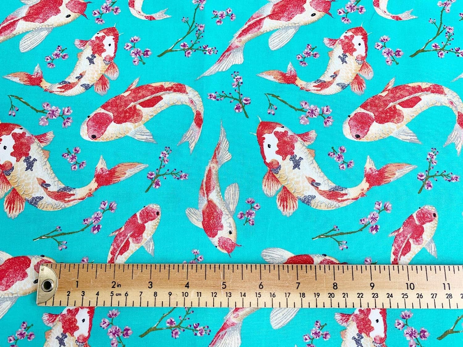 Oddies Sage Cotton Poplin Koi Carp Fish Print - Ivory Or Jade Background 112 Cm 100% Cotton Fabric -130Gsm - Per Metre (Jade)