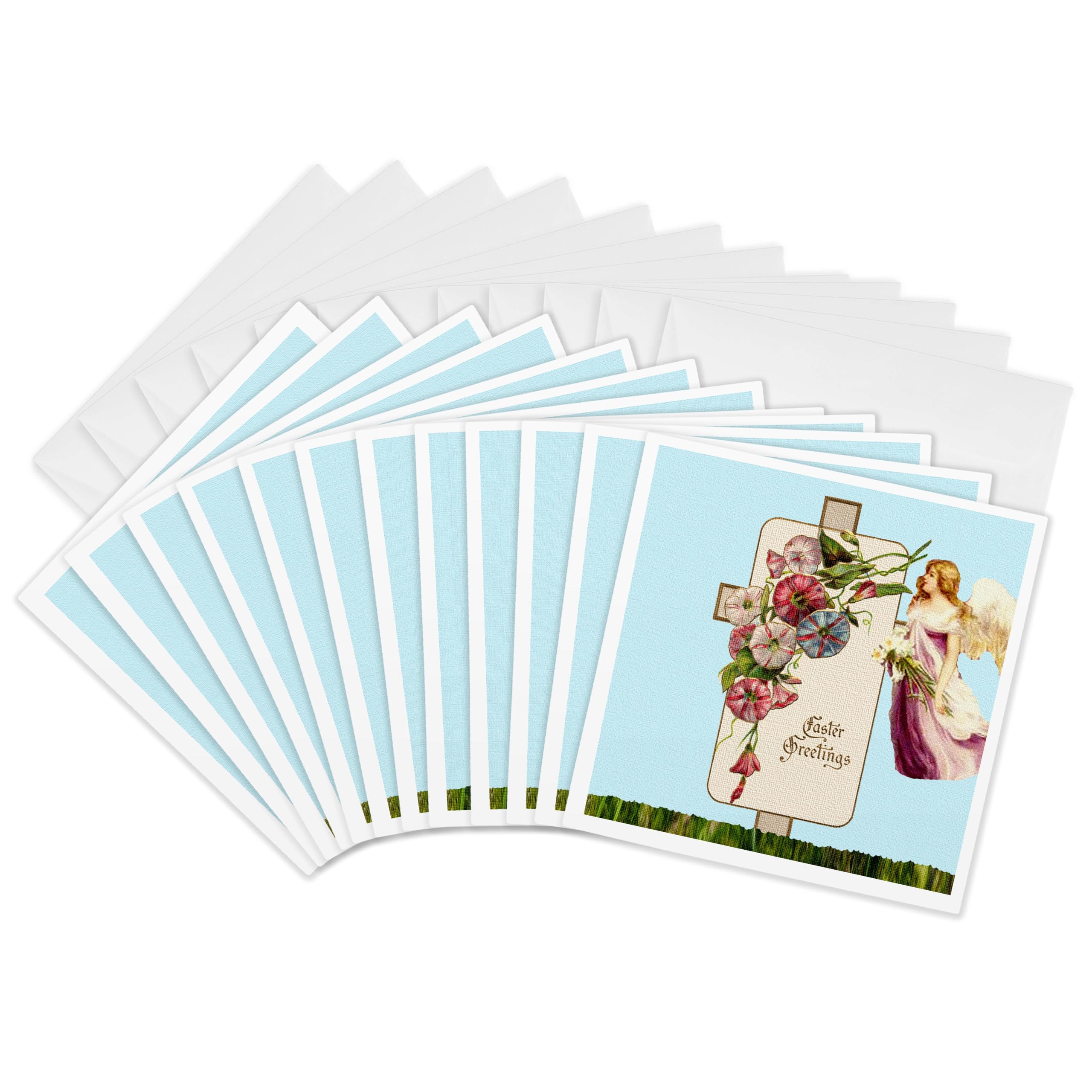 3dRose gc_42955_2 6 x 6-Inch "Cross and Angel Easter Greetings" Greeting Card (Pack of 12)