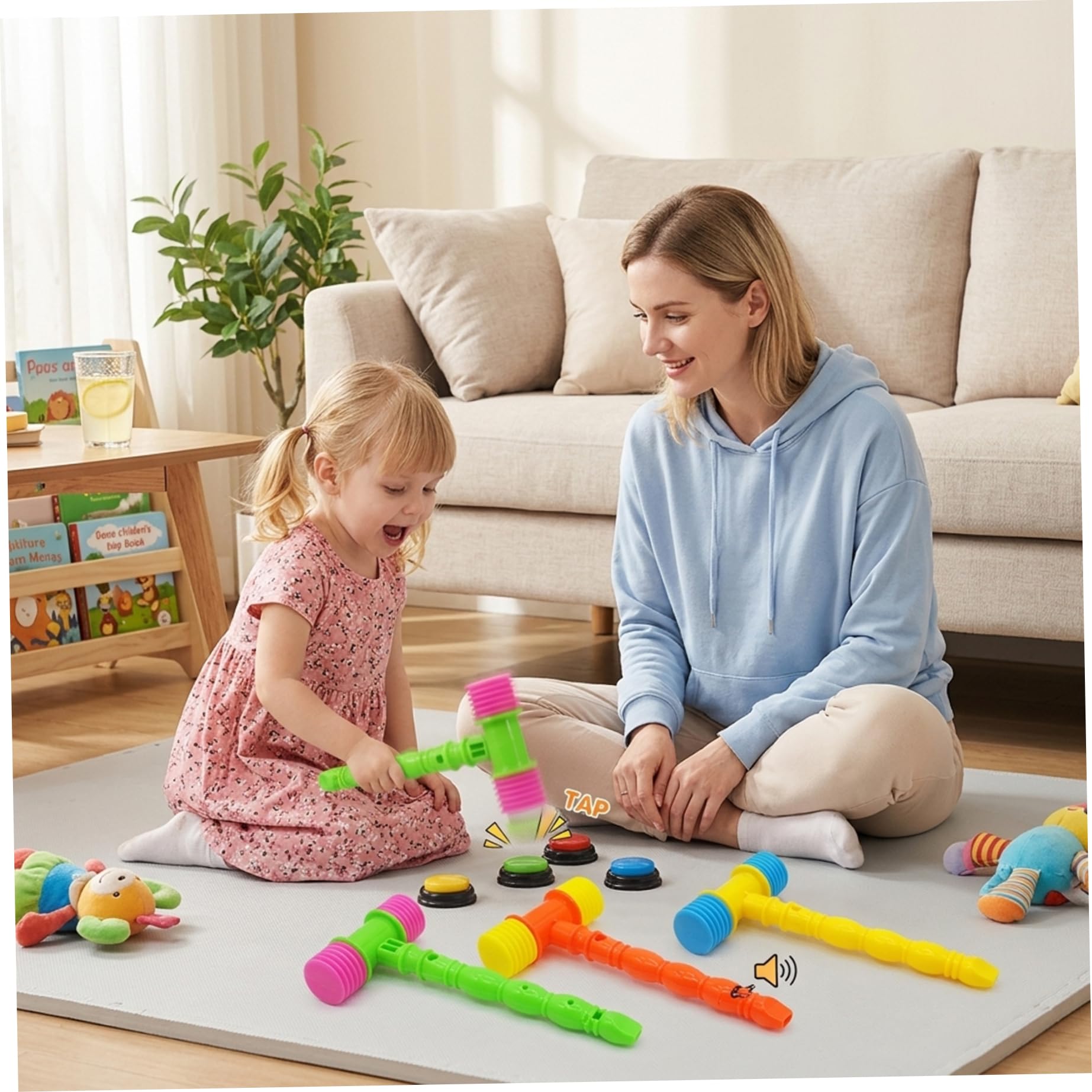 8-teiliges Quietschhammer-Spielzeug, lustiges Hämmerspielzeug mit Pfeifgriff für Babys und Kleinkinder, bunter Kinderhammer für motorische Fähigkeiten und Partygeschenke, zufällige Farbe