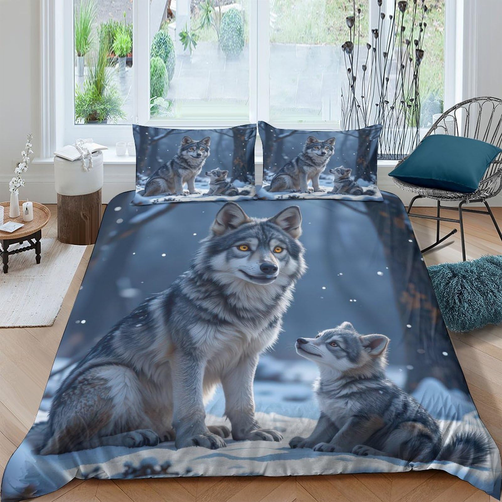 Ctjqhvkz Style-10 3D Printed Wolf Forest Fitted Sheet Microfiber Soft Breathable Moonlight Bed Cover For Bedroom Dorm Decor Single（135X200cm）