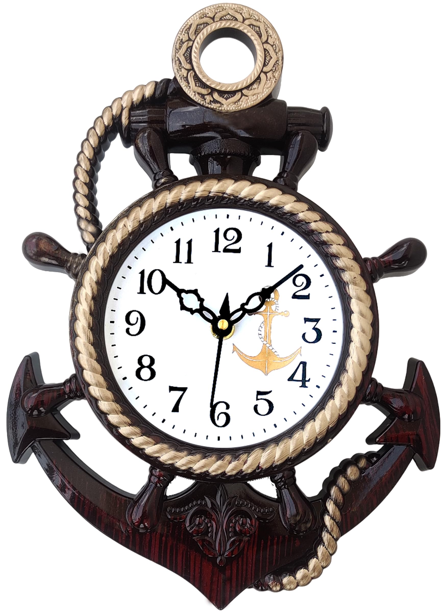 Nautical Anchor Wall Clock, Cherry Brown, Ship Wheel and Rope Style Silent Quartz Clock for Living Room, Bedroom, Office, Hall & Home Décor-image-39