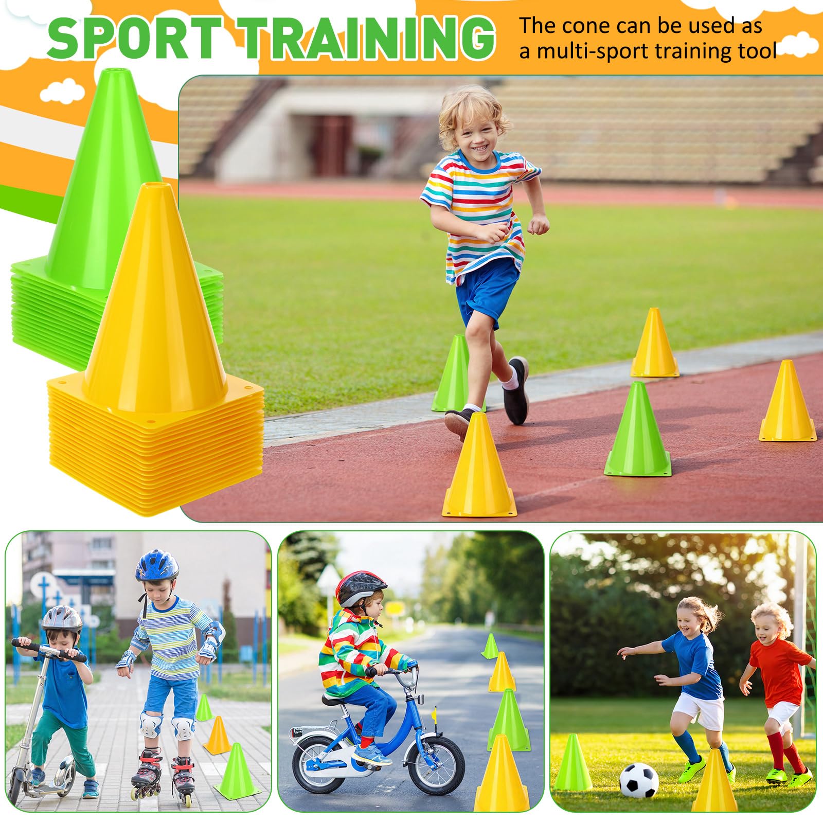 Reginary 40 conos pequeños de 7 pulgadas para deportes, fútbol, bicicleta, obstáculos, obstáculos, bloqueo de tráfico, para deportes, patinaje, actividades en interiores y exteriores, construcción