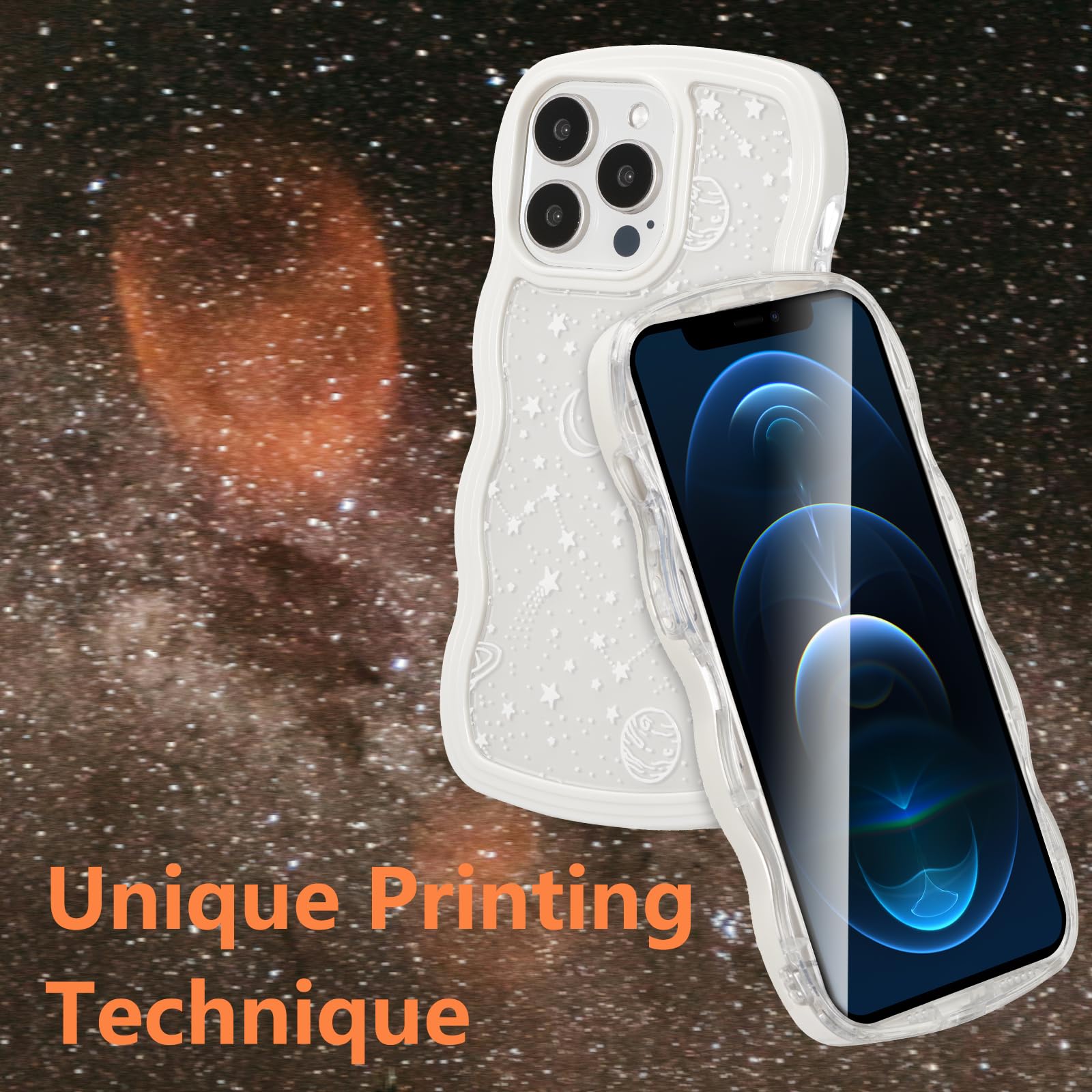 ZTOFERA for iPhone 13 Pro Max Case 6.7 inch,Cute Curly Wave Frame Shape Case with Star Space Pattern - Image 2