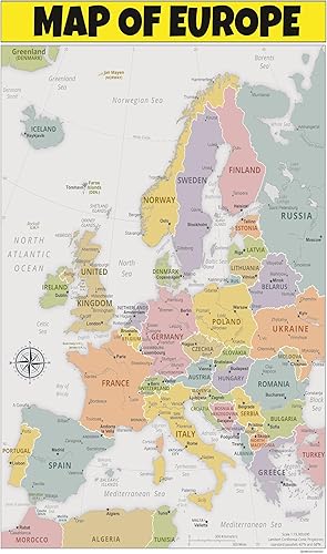 Miniatura 1 de Map of Europe 18x24 - Póster laminado de mapa de pared, perfecto para aulas y hogares, imágenes vívidas con colores brillantes
