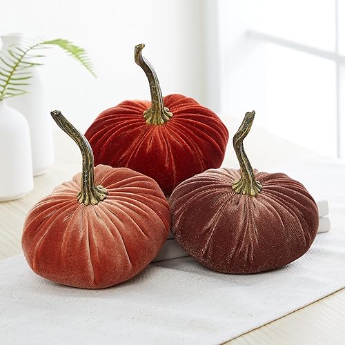 Vista 45 de Set of 3 Velvet 6.25 Inch Pumpkins, fall decor, cozy autumn vibe, tiered tray tablescape, elegant accent decor, Thanksgiving centerpiece, neutral