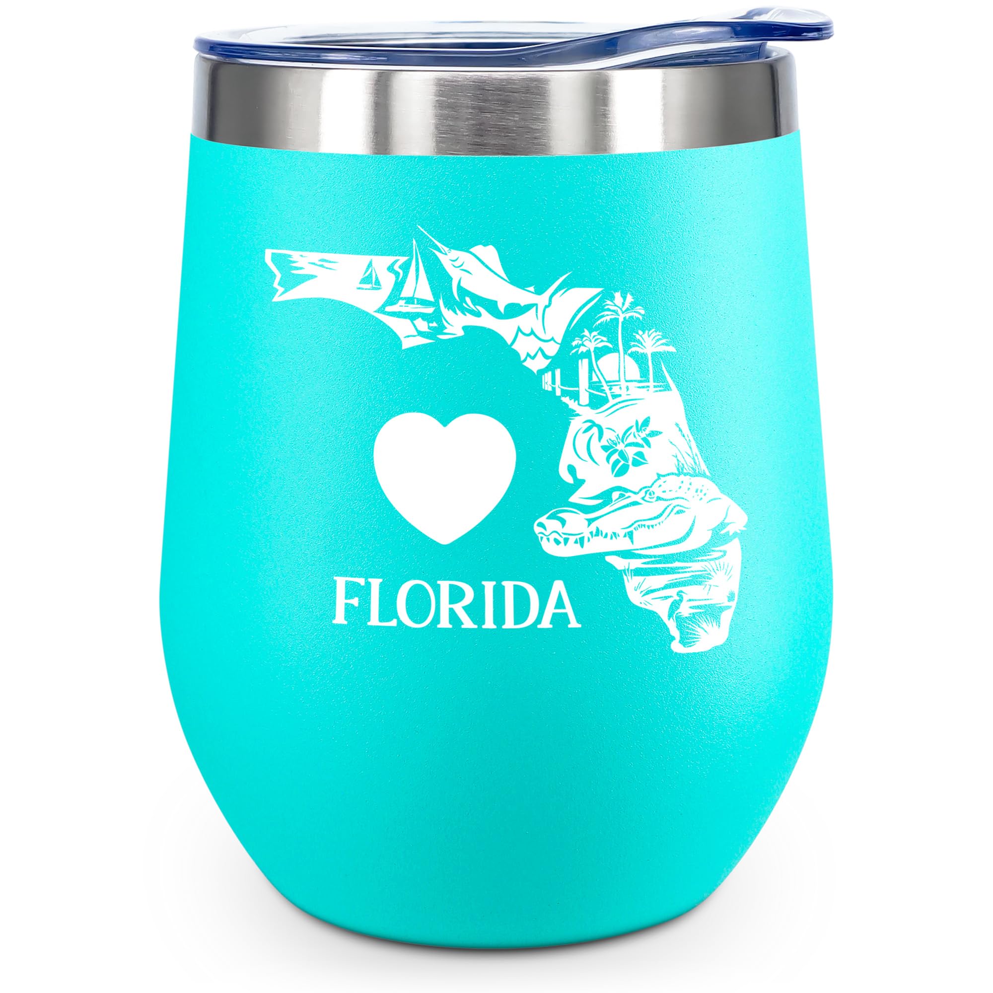 Love Florida 12 OZ Insulated Wine Tumbler,with Lid Vacuum Stainless Steel Coffee Mug,Unique Florida Themed Best Gifts for Friend Lover Wife Girlfriend,Idea for Women,Souvenirs (Mint)