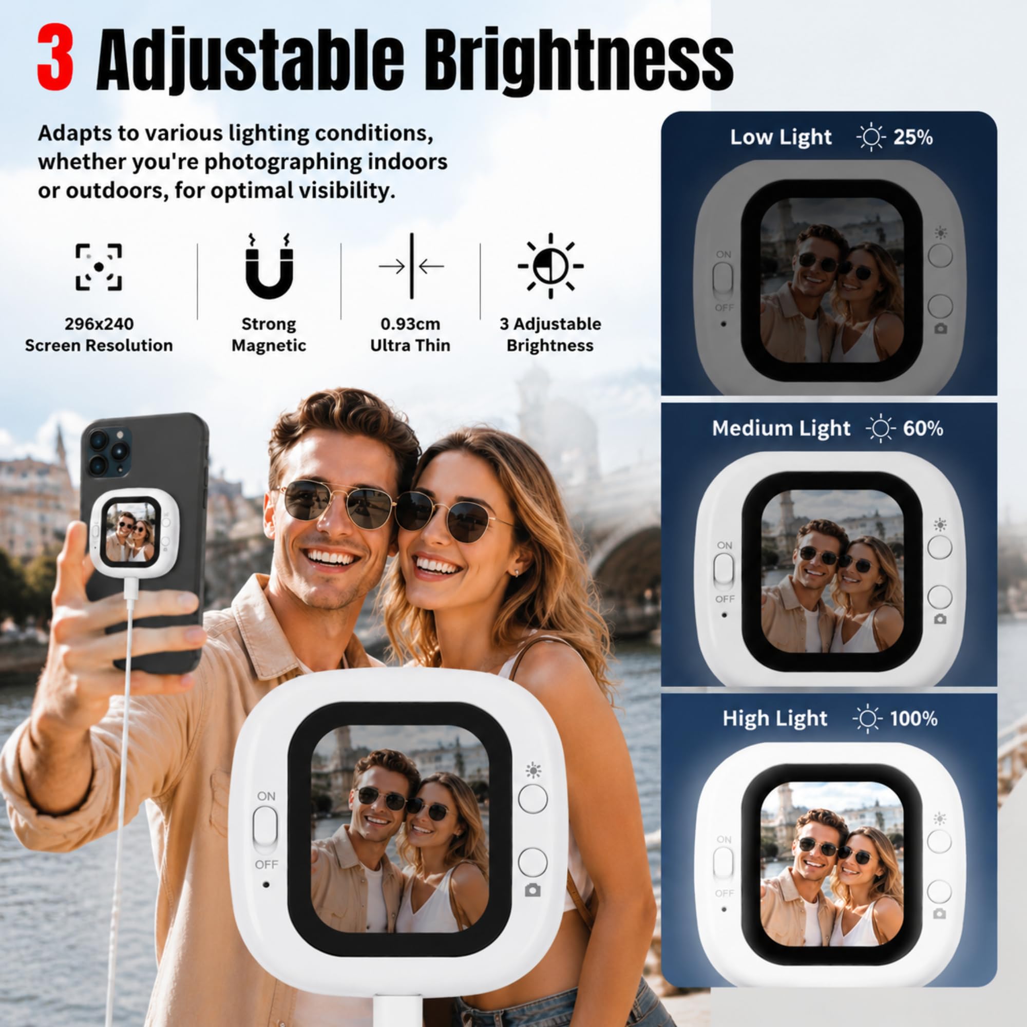 Handy Selfie Monitor 2,01" Magnetisch Vlog Bildschirm für Reisen