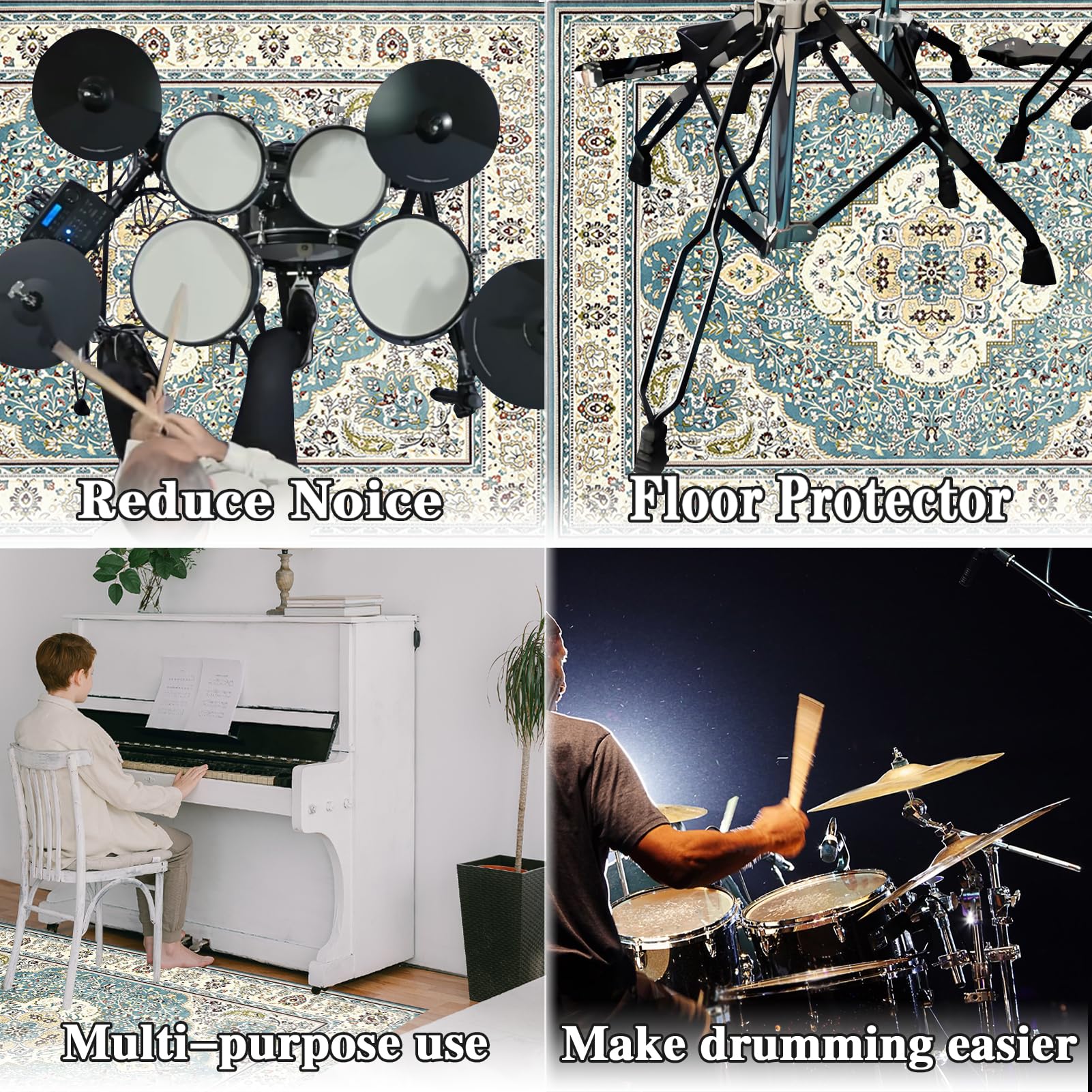 Tappeto per Batteria Tappeto a Tamburo Professionale Tappetino per Batteria Elettronica Strumenti Musicali Coperta Antiscivolo Tappetino Insonorizzato Tappeto Drum Accessori per Batteria 230 x 180 cm