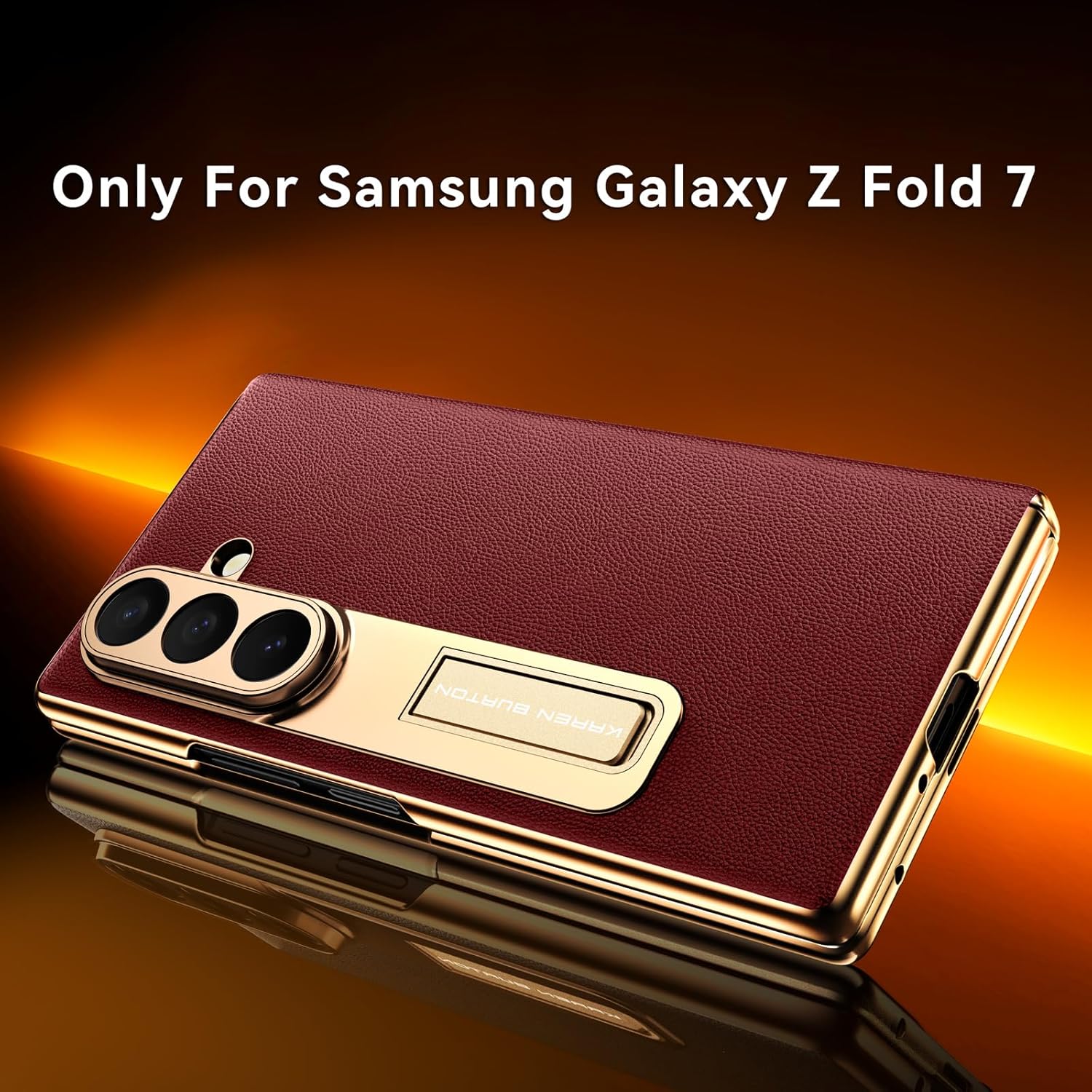 for Samsung Galaxy Z Fold 7 Phone Case,Luxury Genuine Leather,Full Body Hinge Protection,Built-in Screen Protector,Kickstand Slim Phone Cover for Galaxy Z Fold7 (Red) - Image 3