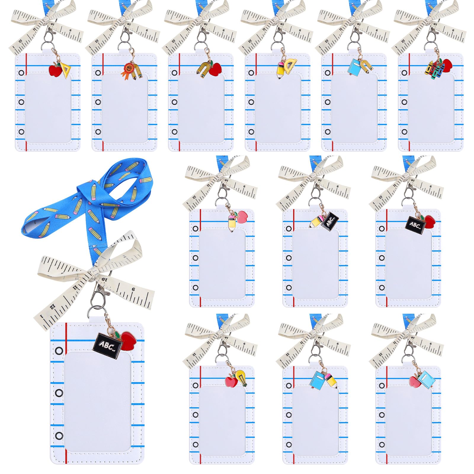 Set di 12 cordini per insegnanti con porta documenti e chiavi, righello, composizione, quaderno, matita, porta badge di ringraziamento per il rientro a scuola, regali di laurea