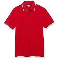 Amazon Essentials Polo in piqué di Cotone Slim Uomo, Rosso Thin Stripe