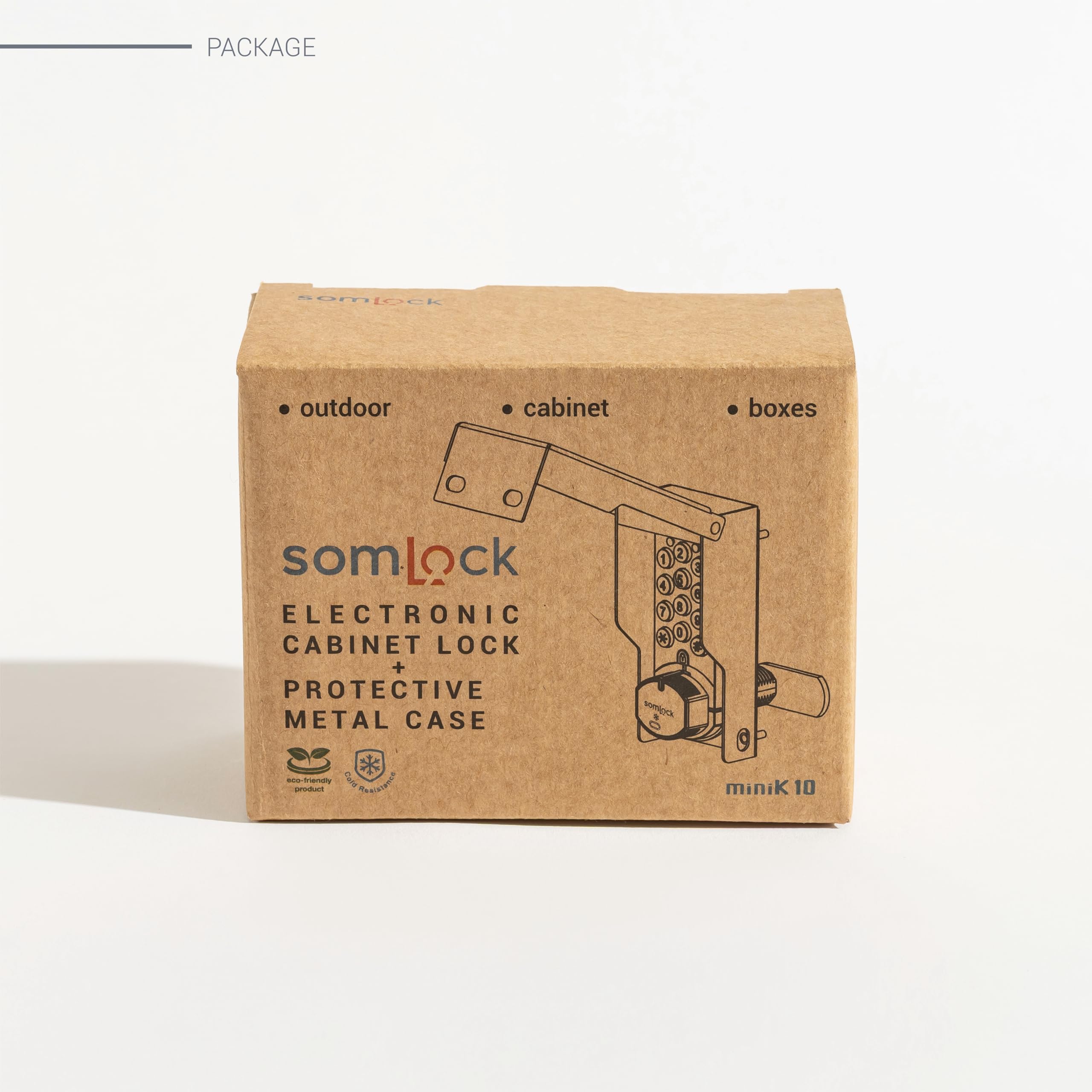 miniK10 Elektronisches Schrankschloss für den Außenbereich mit schützendem Metallgehäuse - wetterbeständiges Smart Lock, 12-Tasten-Tastatur, 10-Jahres-Batterie, IP54 bewertet, Aufputz