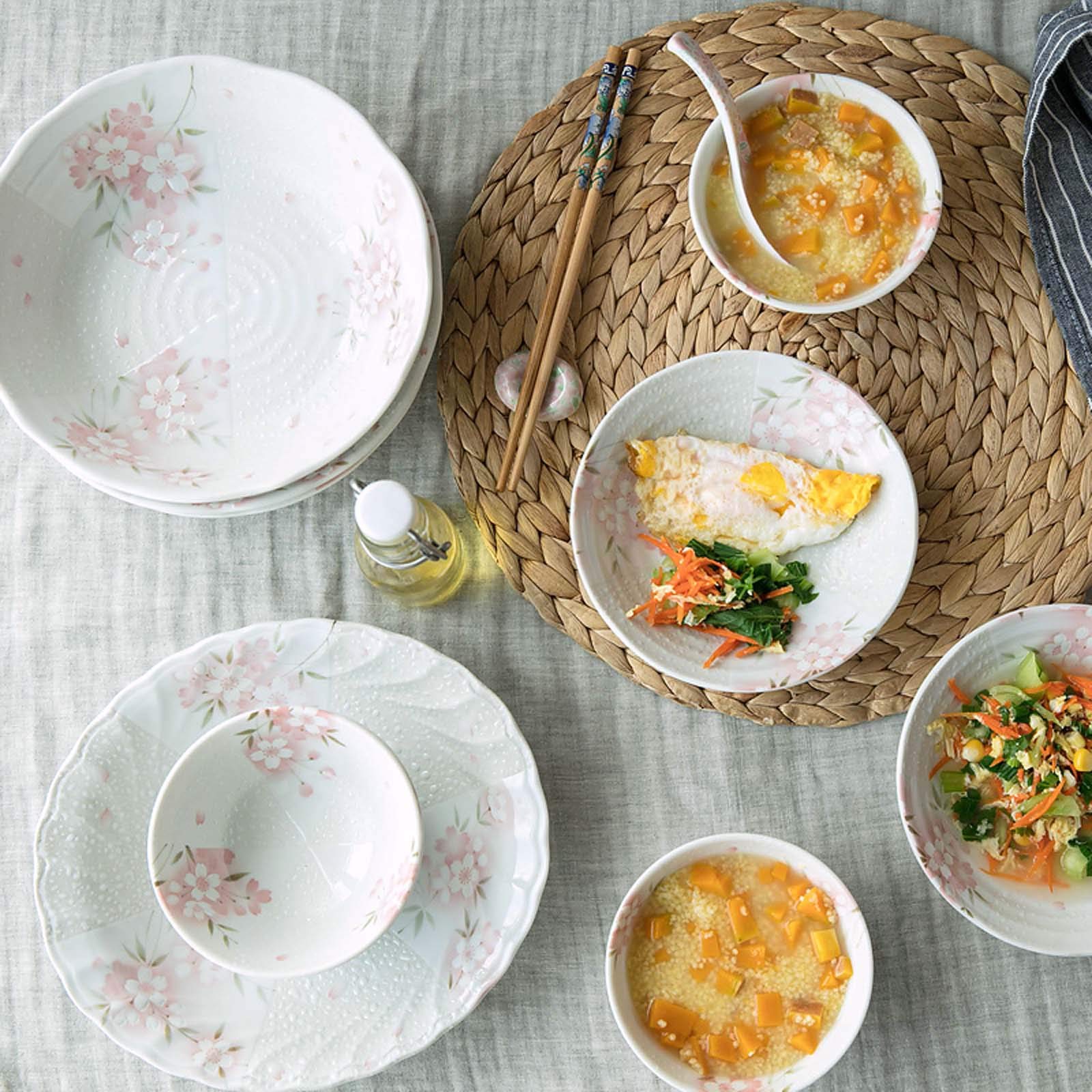 10-częściowy zestaw łączony porcelany Piękne naczynia i talerze z wzorem Sakura Zestaw naczyń kuchennych na obiad, sałatkę, deser