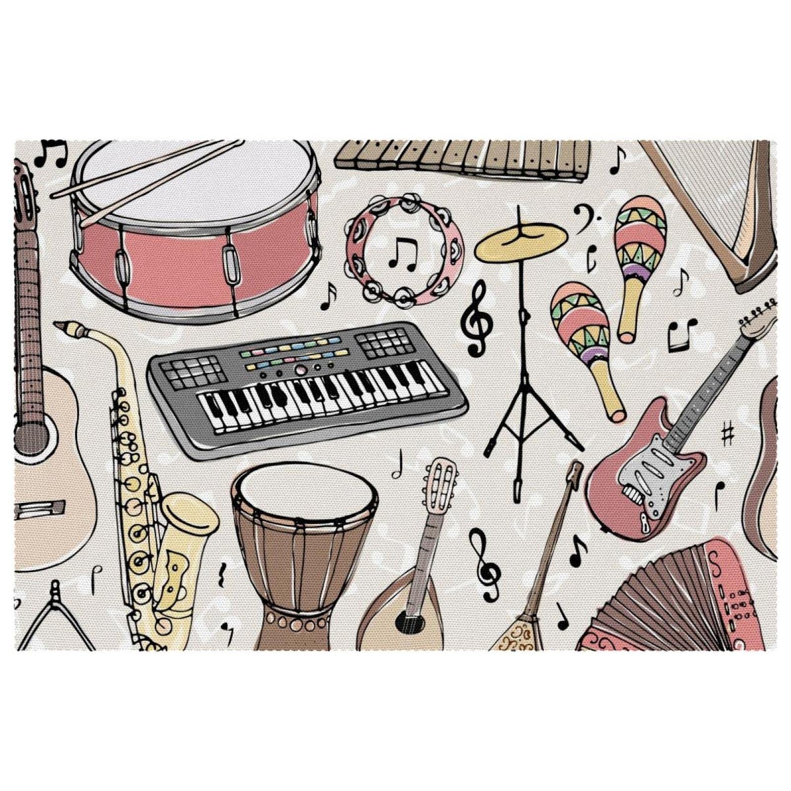Set de table musique multicolore lavable | Lot de 6 napperons rectangulaires pour salle à manger