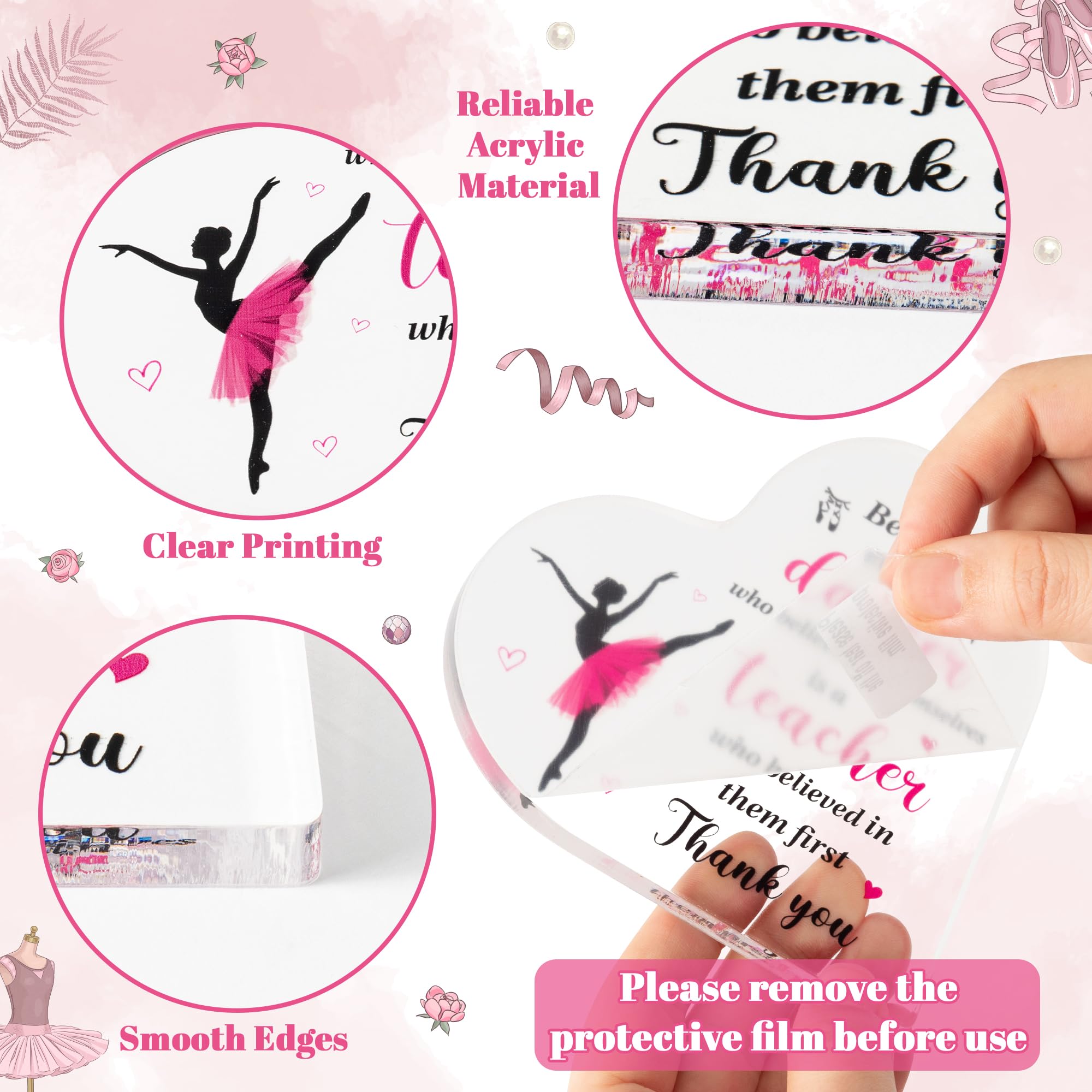 WATINC Acrylic Heart Table Centerpiece - Appreciation Gifts Award for Teacher, Thank You Dance Teacher Keepsake for Women, Dancer Graduation Sign, Thanks Dancing Instructor Desk Decor for Farewell