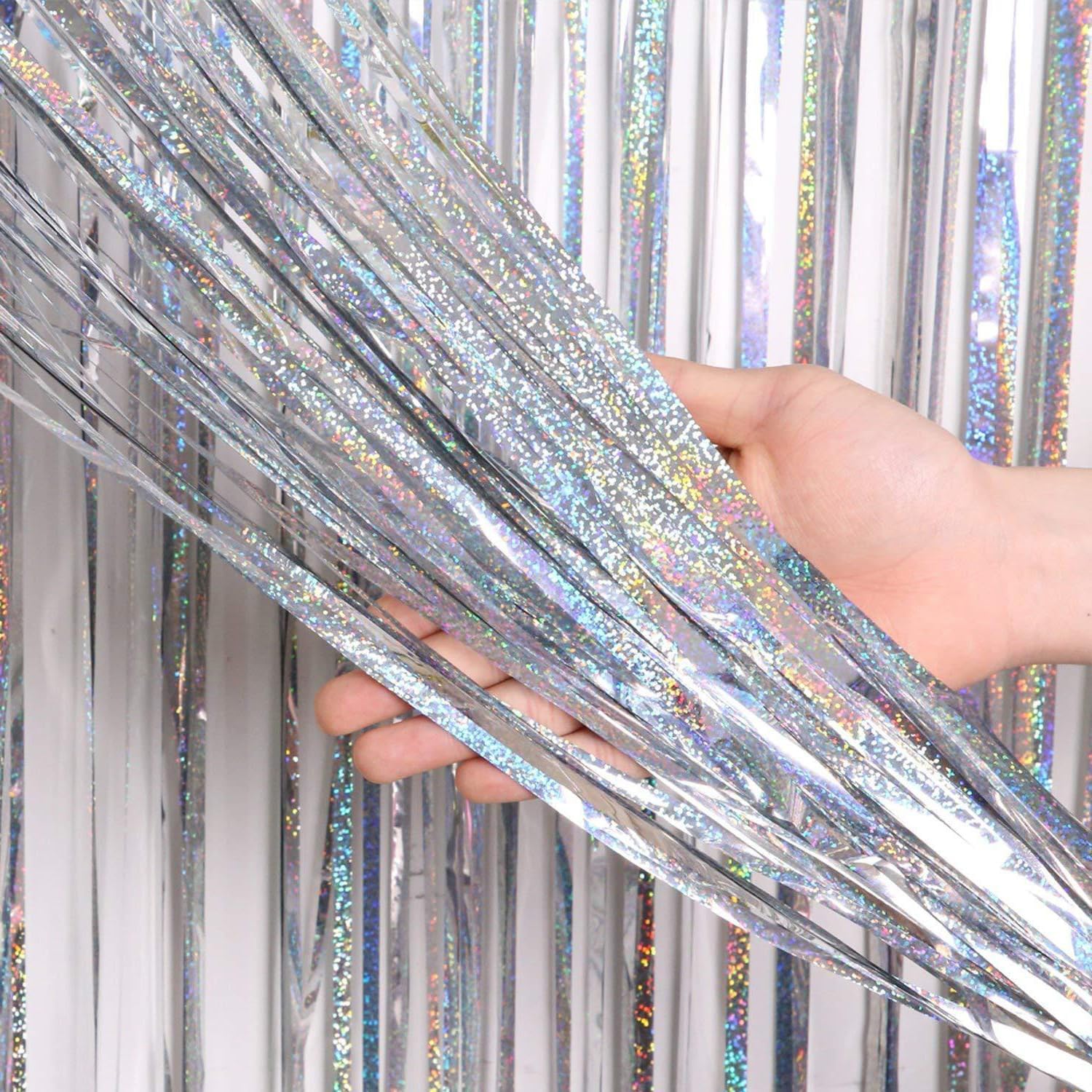 SYEYCW 3 Pcs 3.28ft x 8.20ft Silver Foils Fringe Curtains, Door Curtains Hanging Streamers, Curtains Metallic Tinsel Backdrop Decorations for Bachelorette, Birthday, Wedding, Party Decoration (Silver)