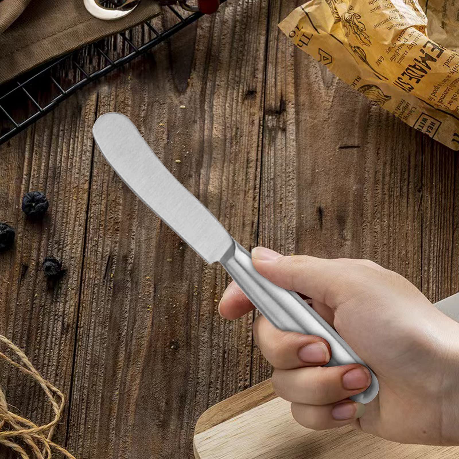 VANRA 4-tlg. Buttermesser-Set Edelstahl-Besteck-Sets Käsemesser-Set Käse-Frühstücksmesser mit glatten Kanten,Silber