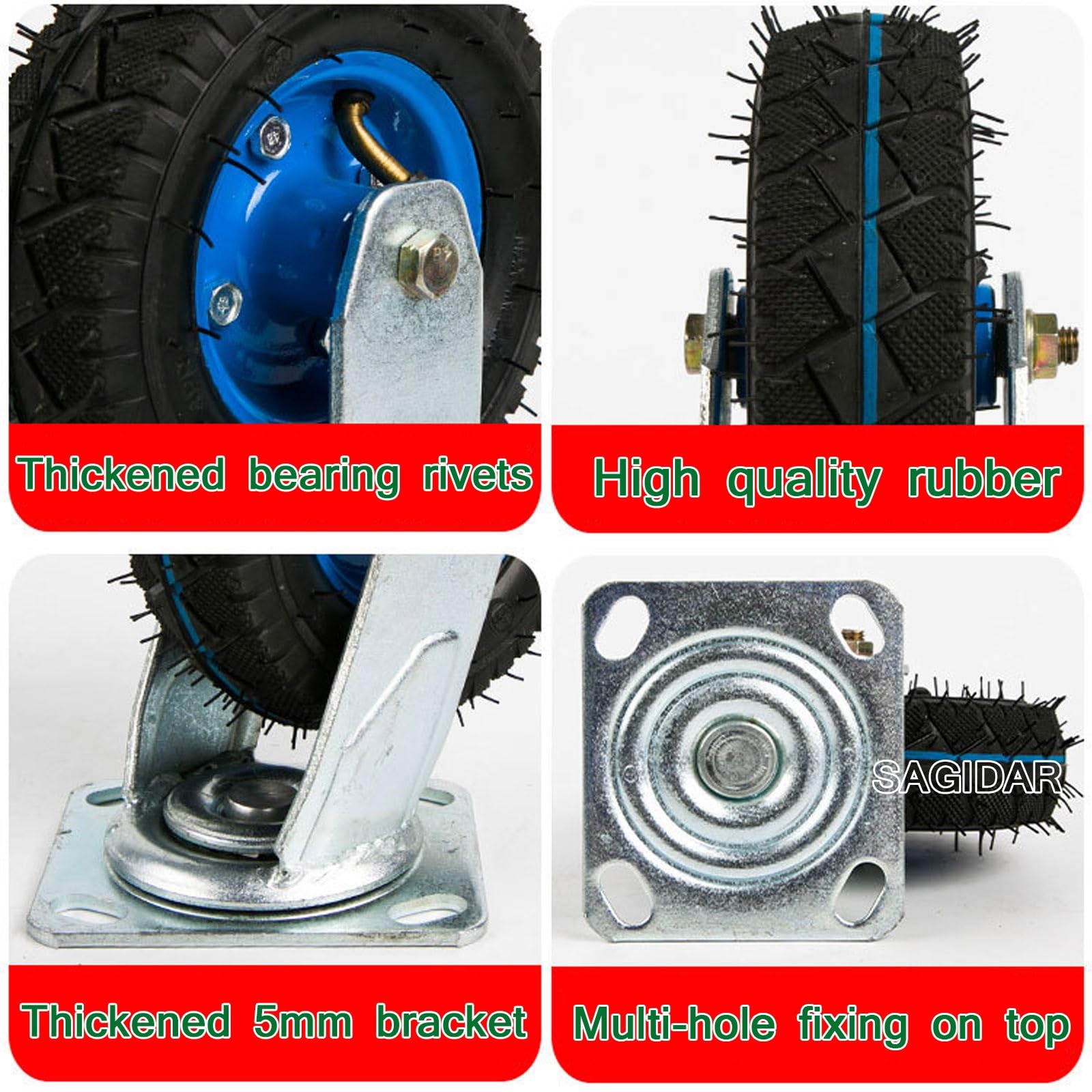 SAGIDAR 2pcs Ruedas Neumáticas De Repuesto, Giratoria Ruedas Pivotantes Silenciosa Ø 20cm/25cm, Rodamientos Dobles, Industriales De La Carretilla De La Rueda, Sin Desgaste En El Suelo
