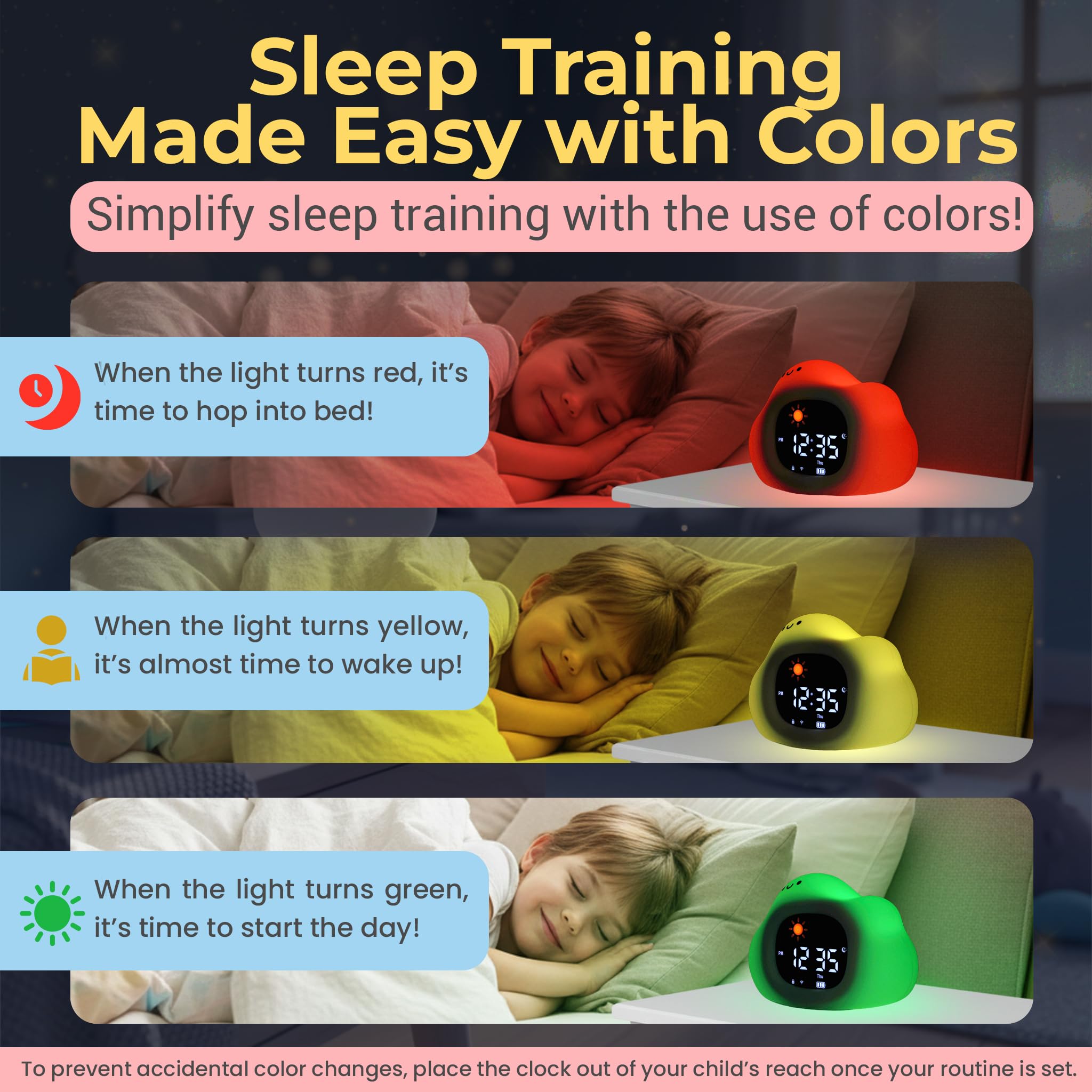 Bumble & Bright Wecker für Kinder mit App-Steuerung, niedlicher USB-C-Kabel für Kinder und Kleinkinder, mit 8 Nachtlicht-Farben und 6 beruhigenden Geräuschen (Hase) (Wolke)