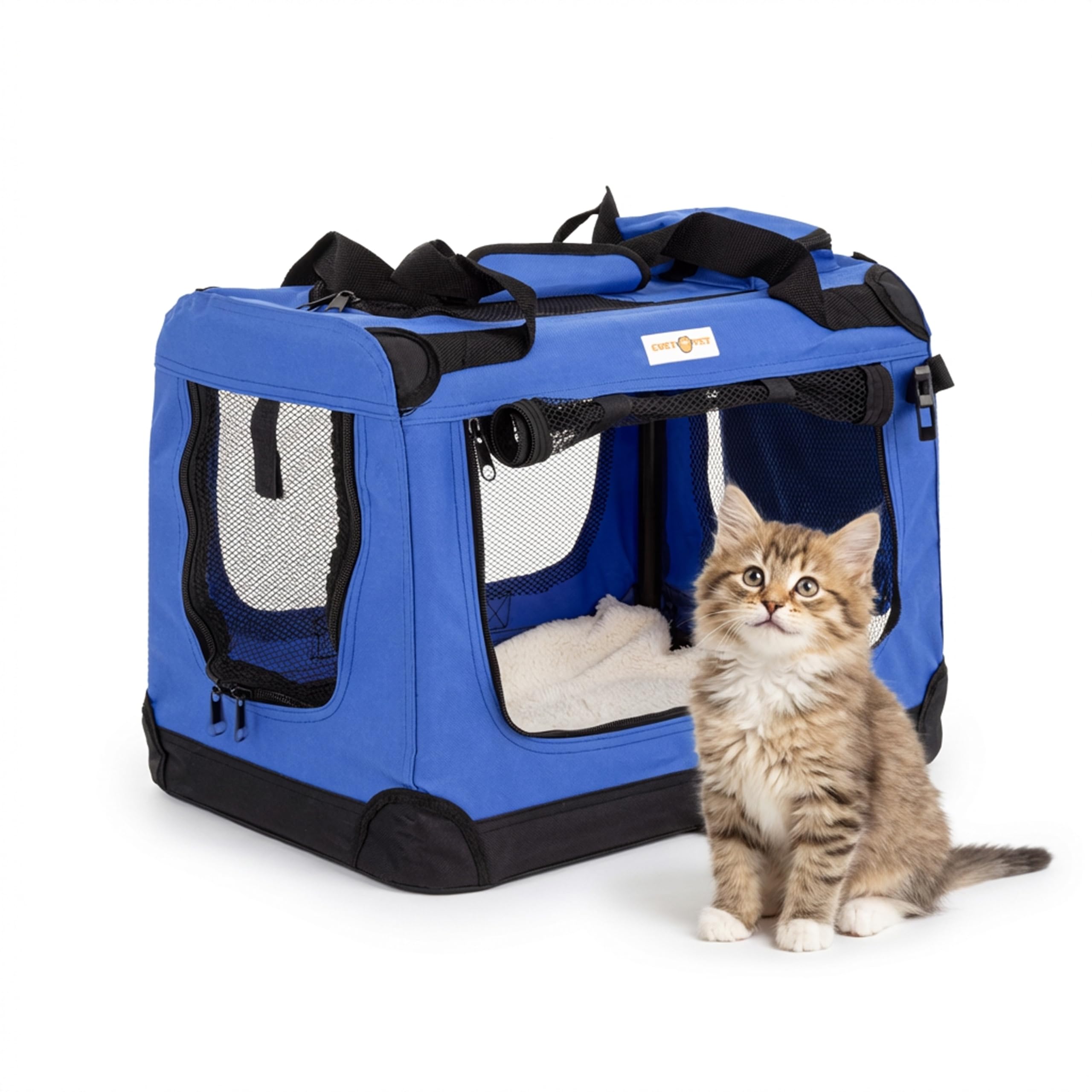 Cozy Pet Fabric Dog Crate in Blue, XS Size 50cm, Cat Pet Carrier Soft Sided Travel Crate Folding Transport Travel Cage Ideal for Dogs, Puppies, Cats, Rabbits, etc. FDC-XS-BL